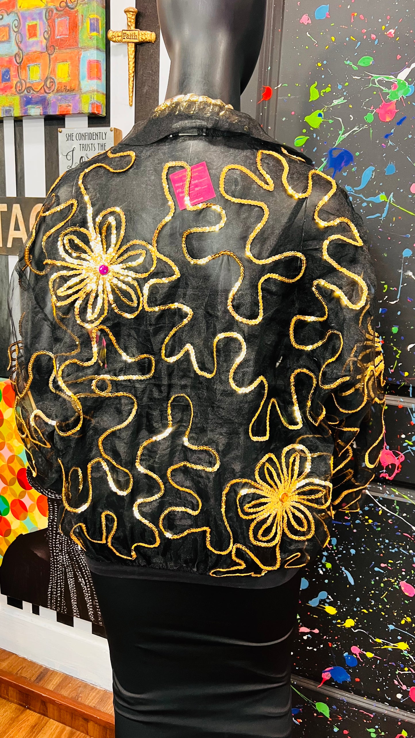 Vintage Sheer Black Jeweled Embroidered Top (22/24)