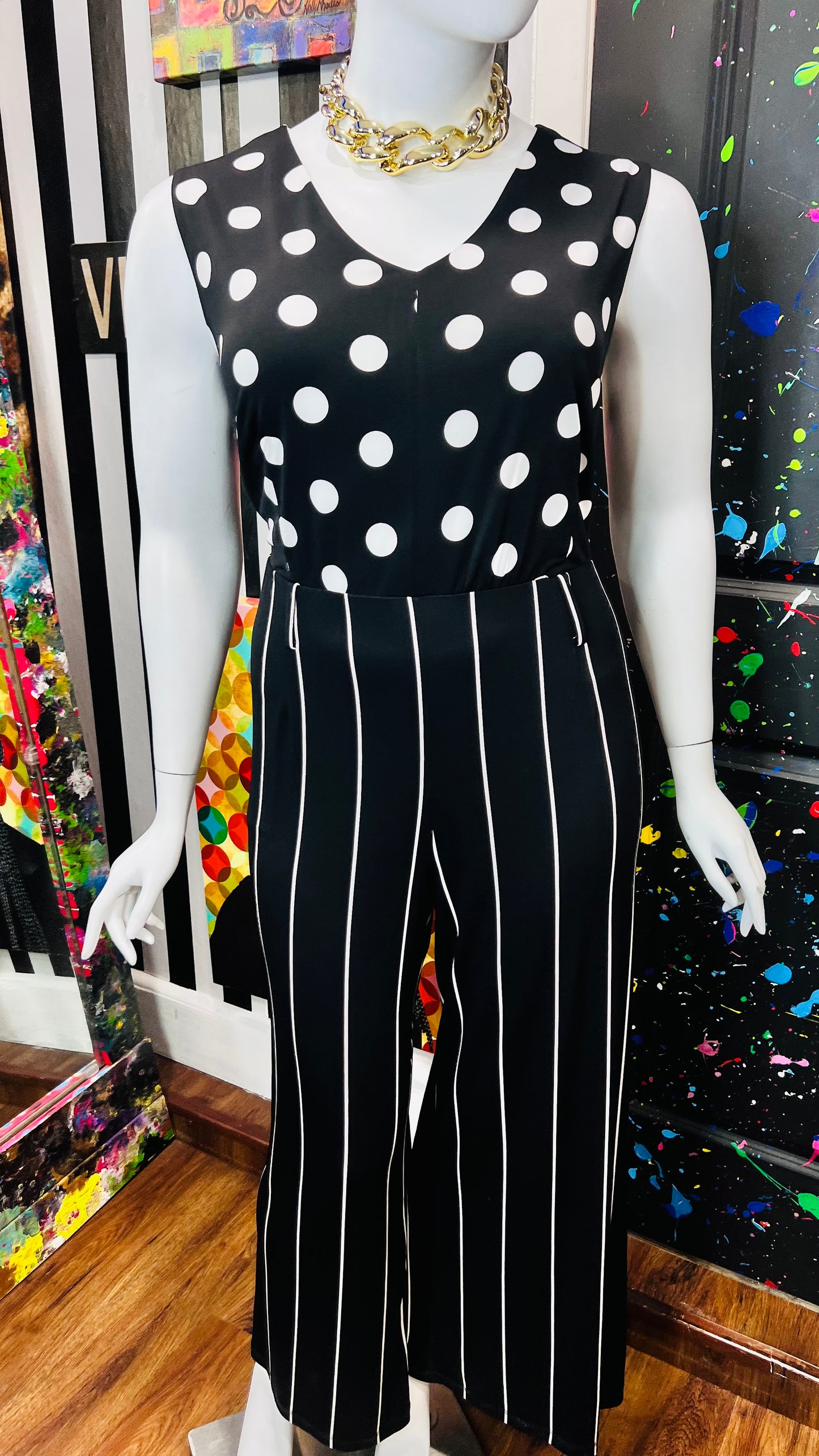 Vintage Inspired Black Striped Jumpsuit - New w/ Tags (22/24)