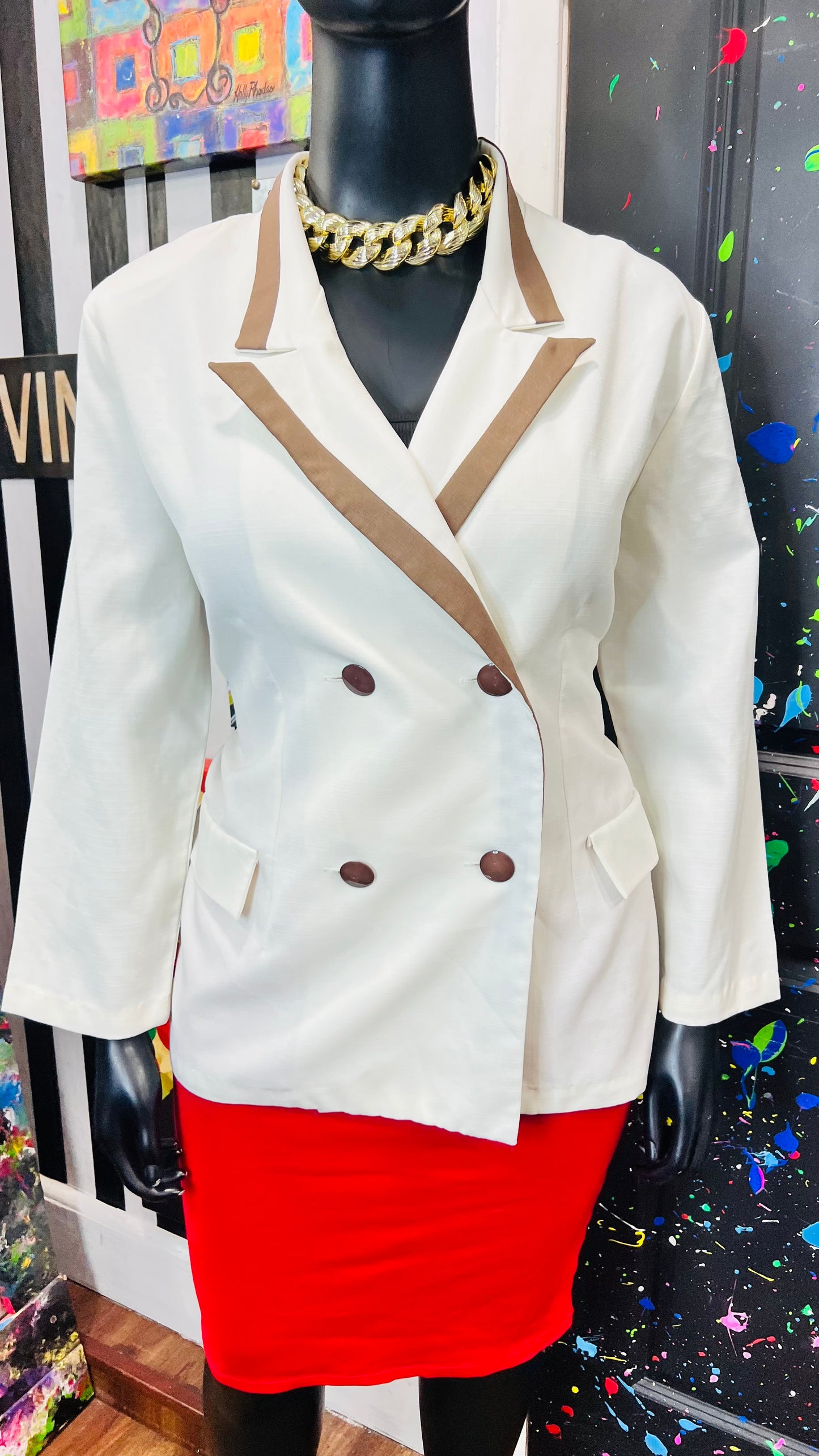 Vintage Cream & Brown Blazer (18)