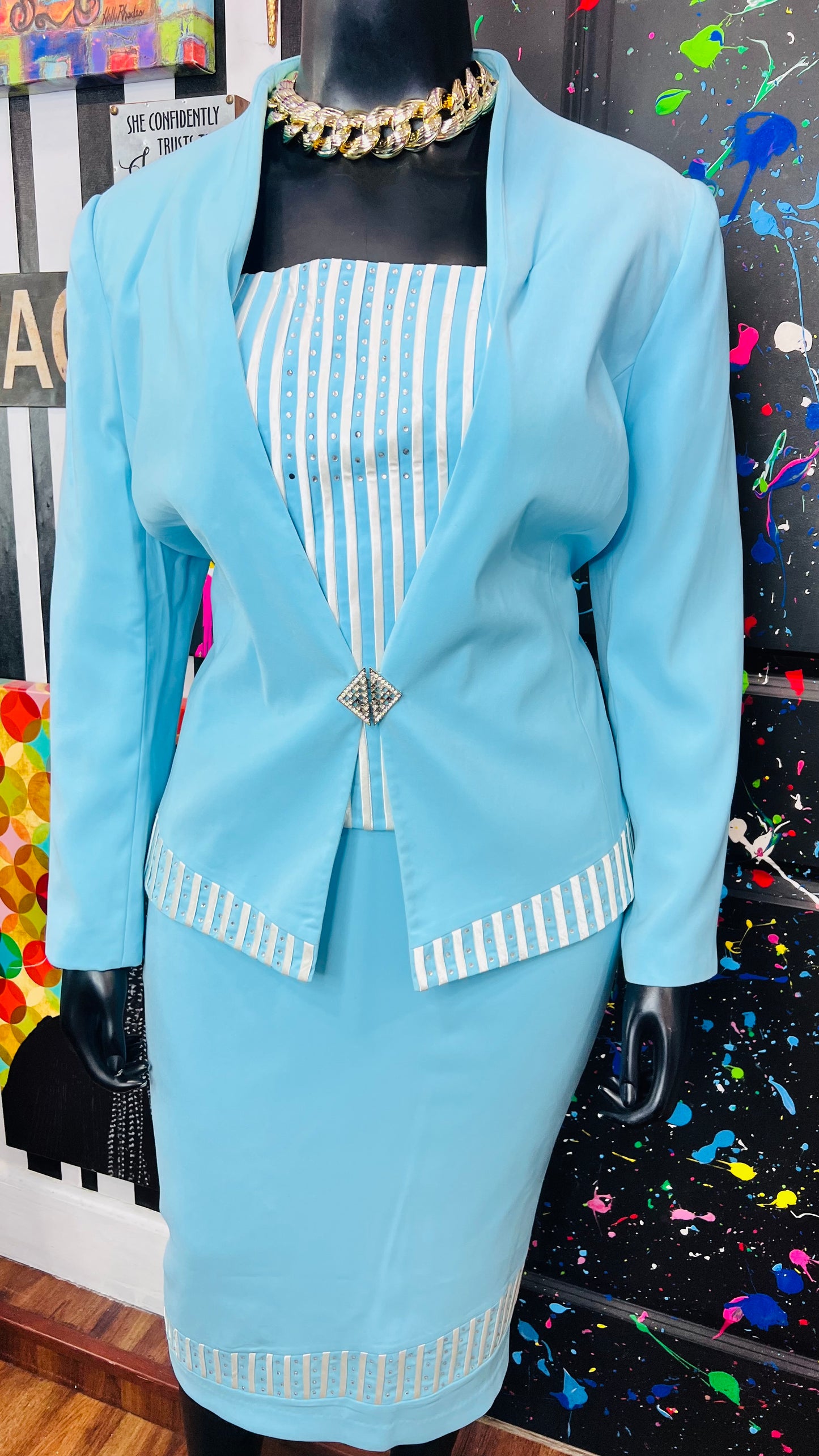 Vintage Blue & White Skirt Suit (18)