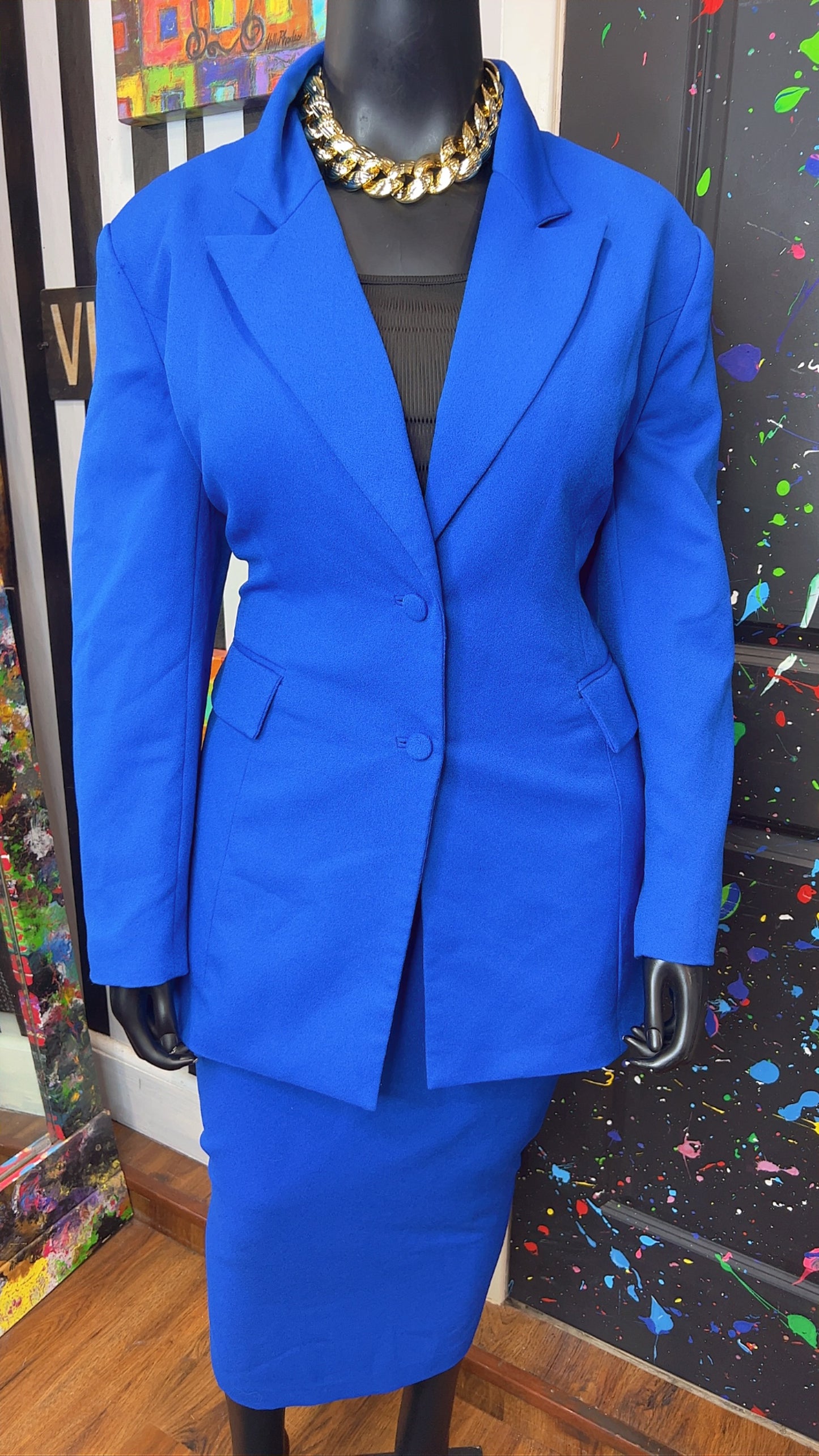 Vintage Solid Blue Skirt Suit (18)