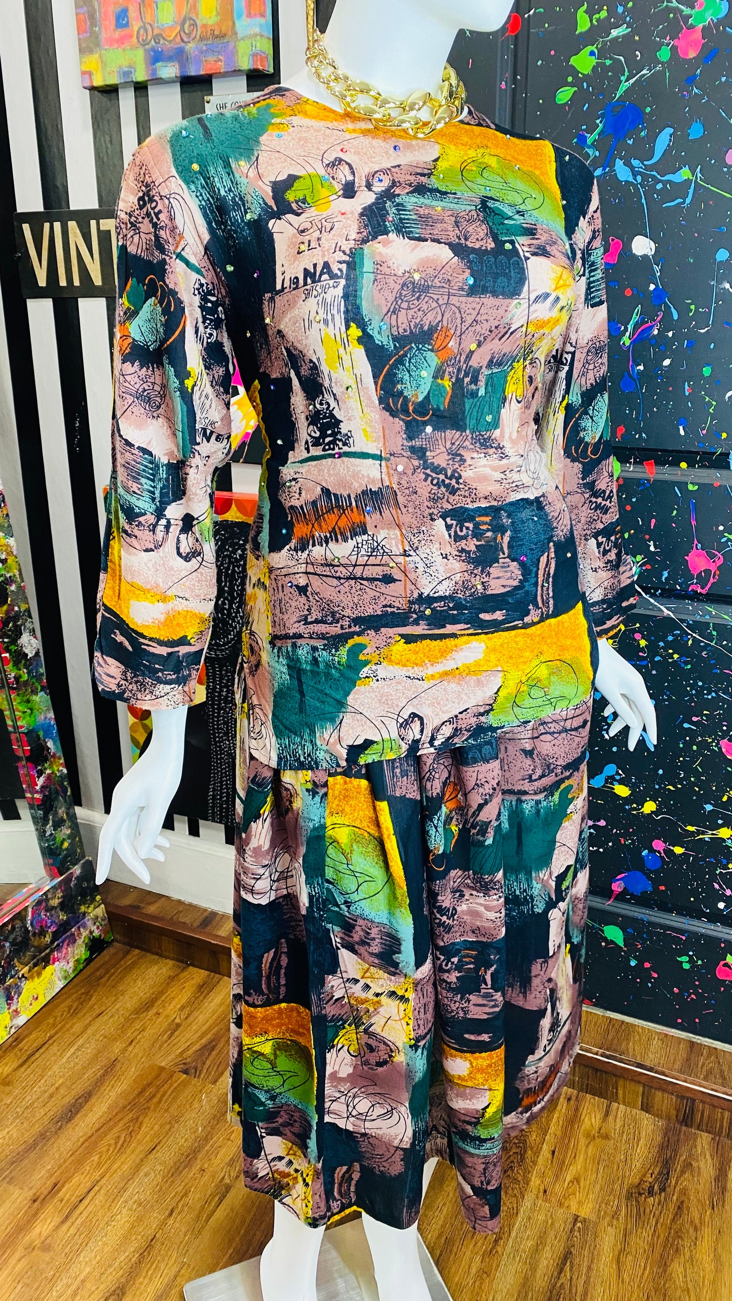 Vintage Abstract Rayon Skirt Set (14)