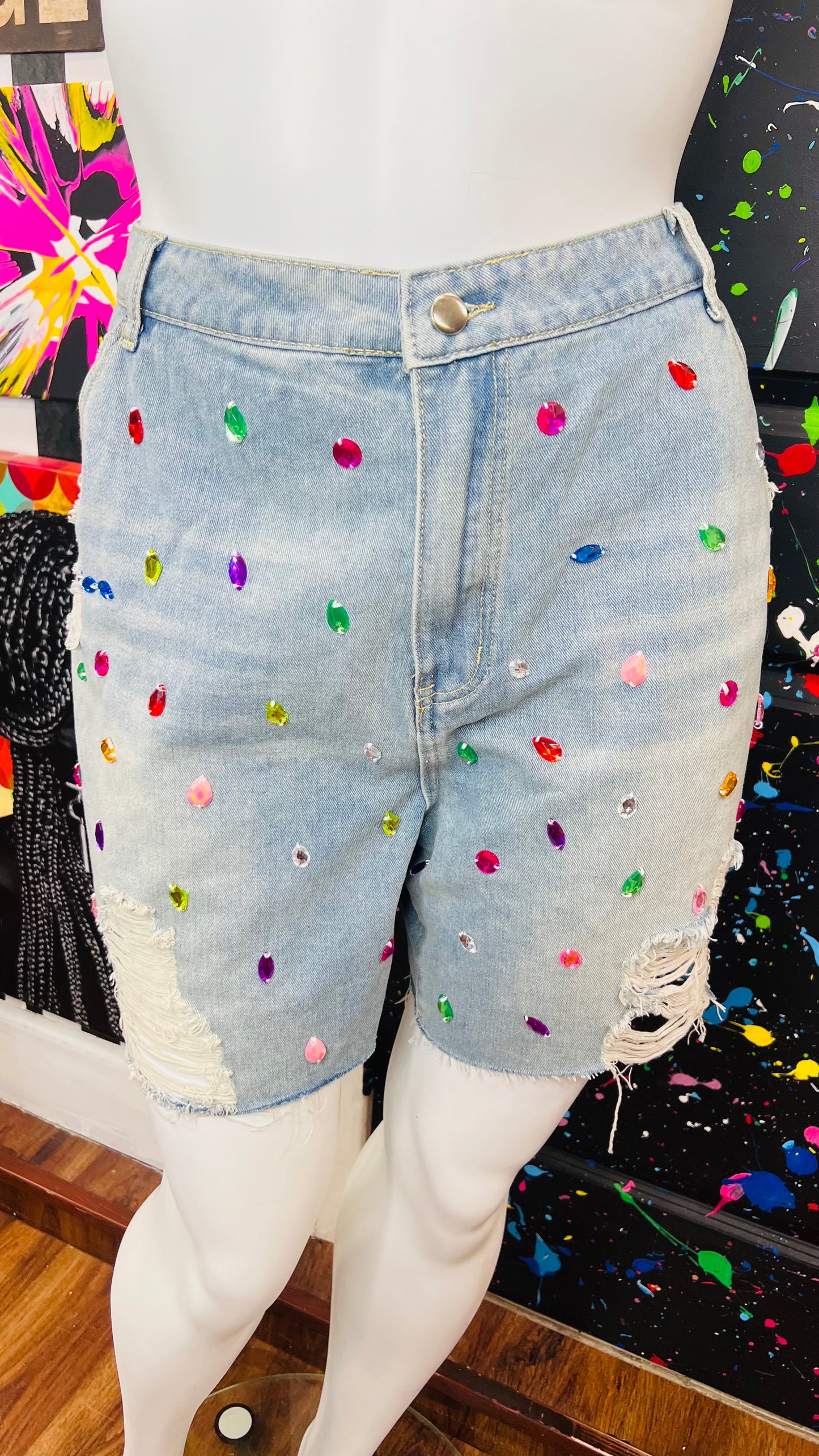 Denim Rhinestone Shorts- New w/Tags (22)