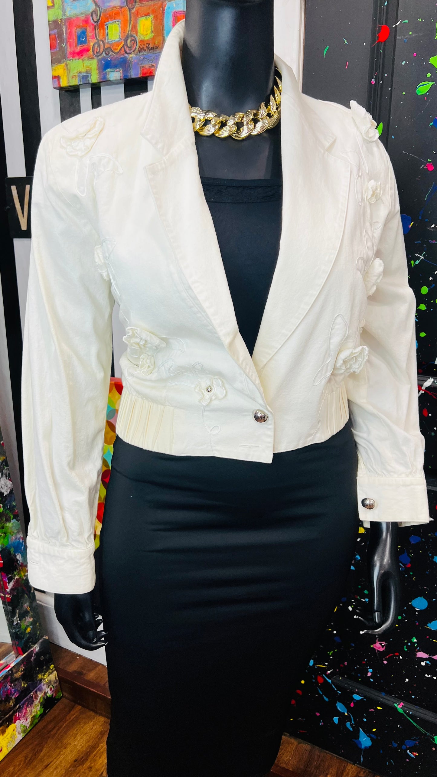 Vintage Crème Cropped Floral Jacket (12/14)