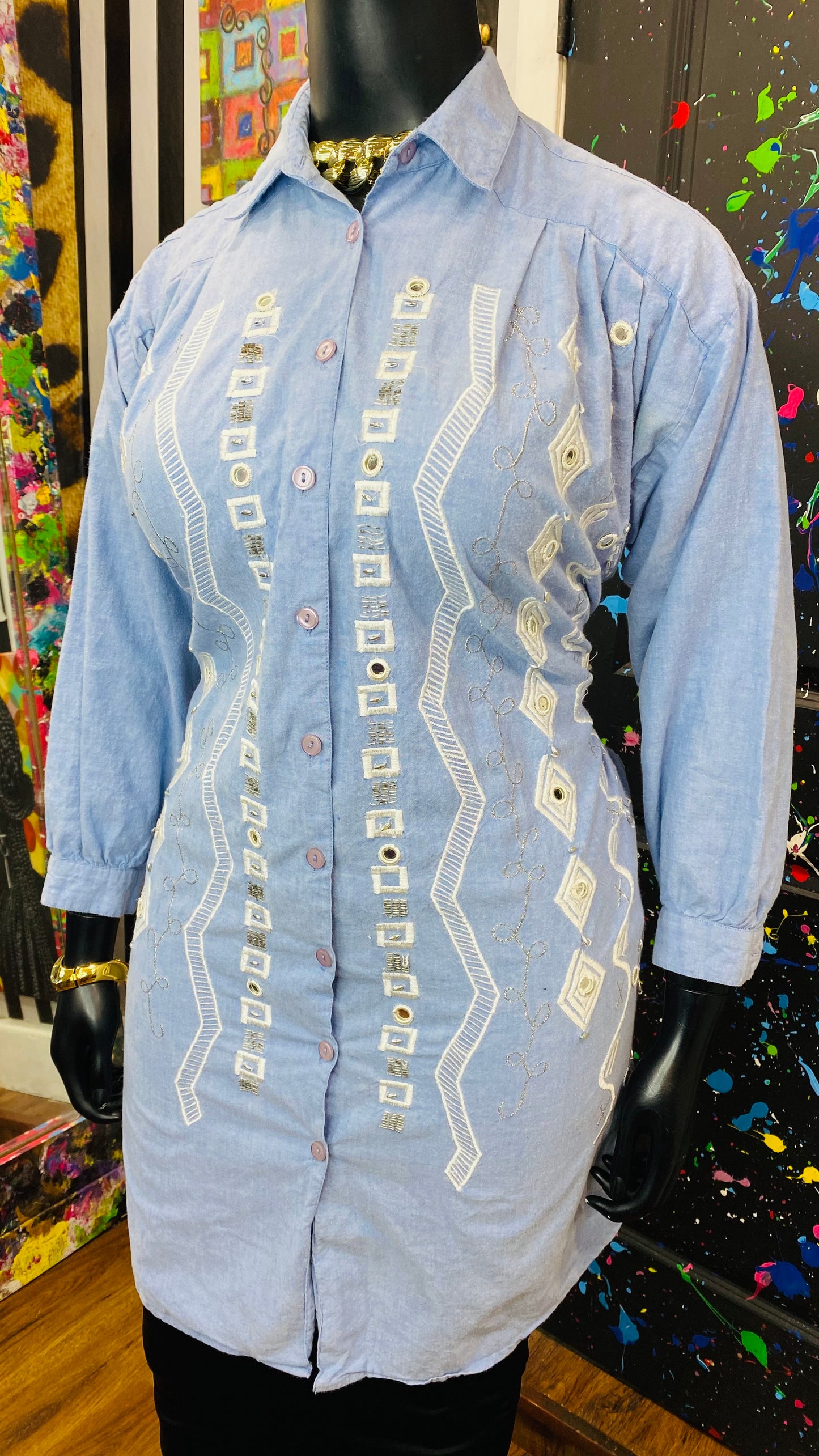 Vintage Denim Jeweled Blouse (22)