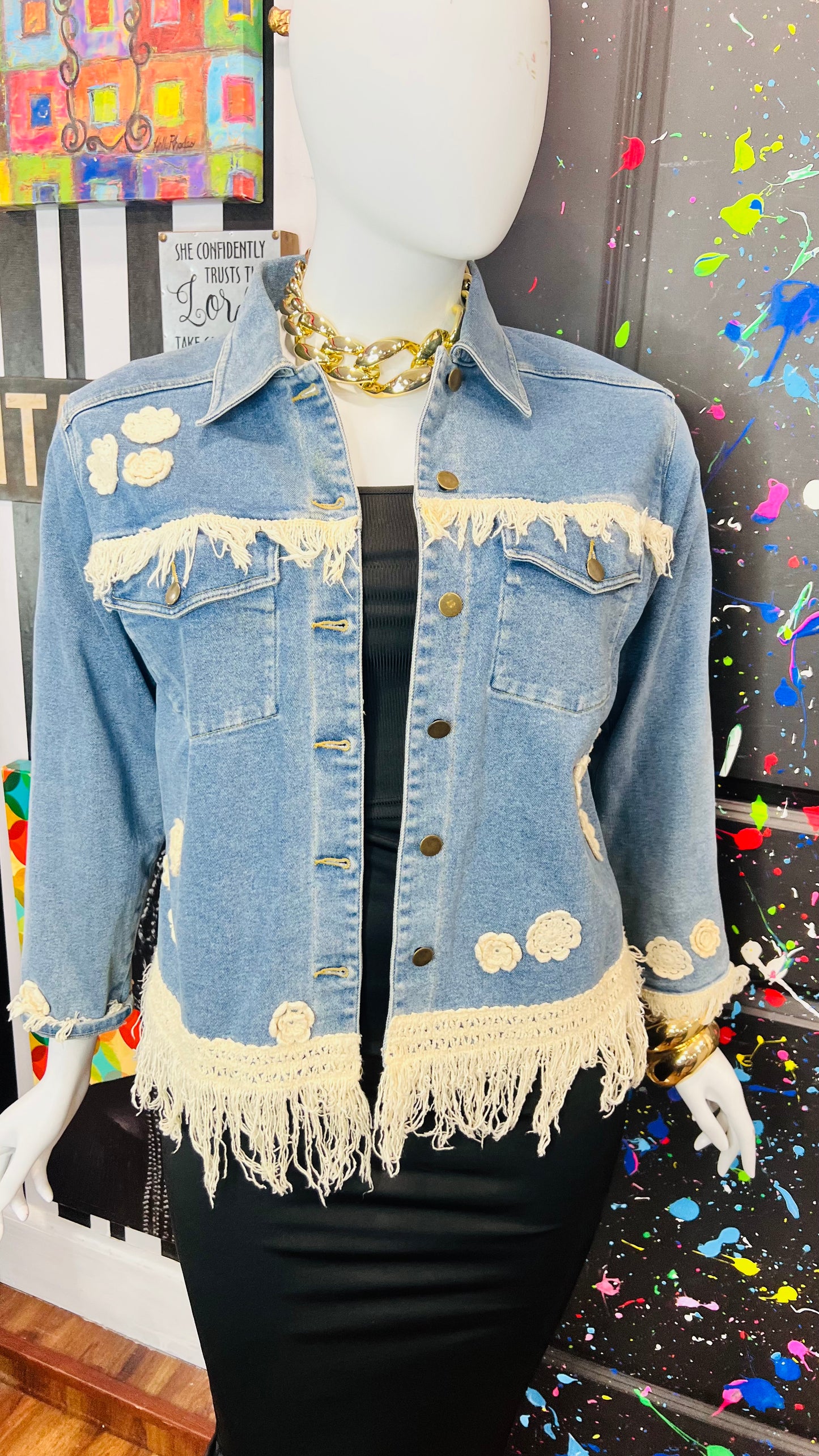 Vintage Carole Little Denim Jacket with Fringe (14)