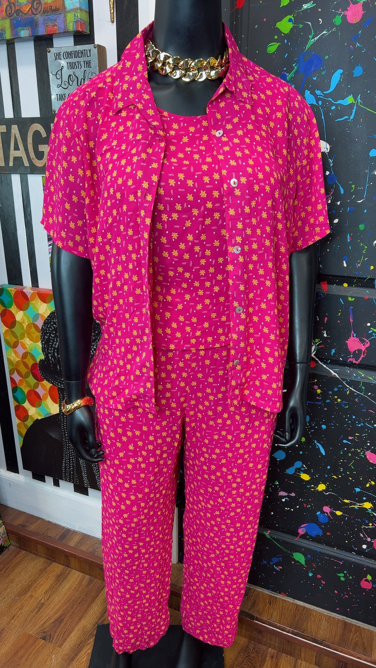 Vintage Three Piece Pink & White Polka Dot Pants Set (16)