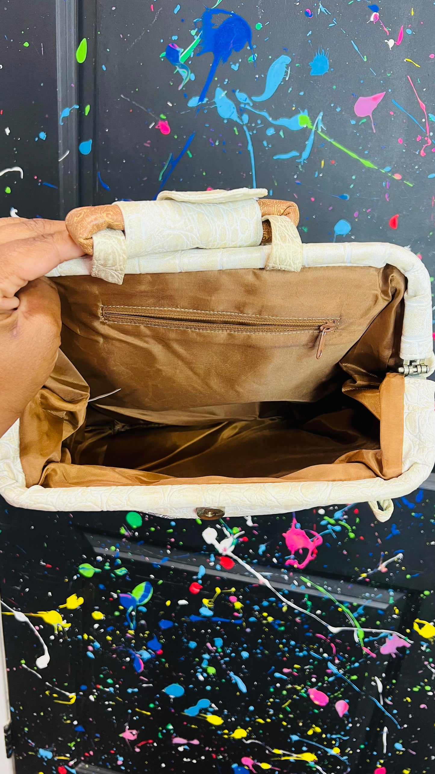 Vintage Cream Tan & Brown Clown Purse