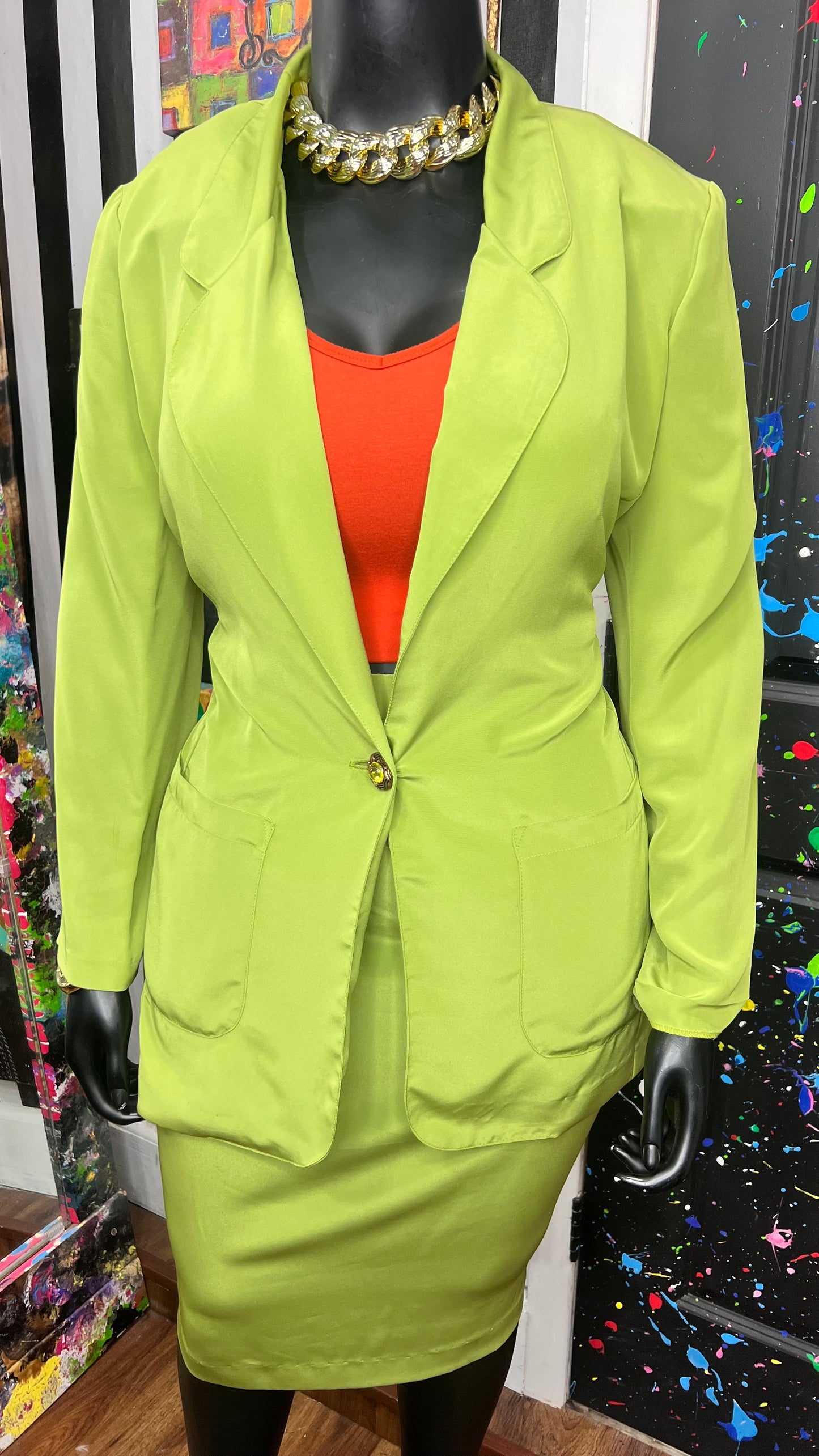 Vintage 100% Silk Green Skirt Suit (14)