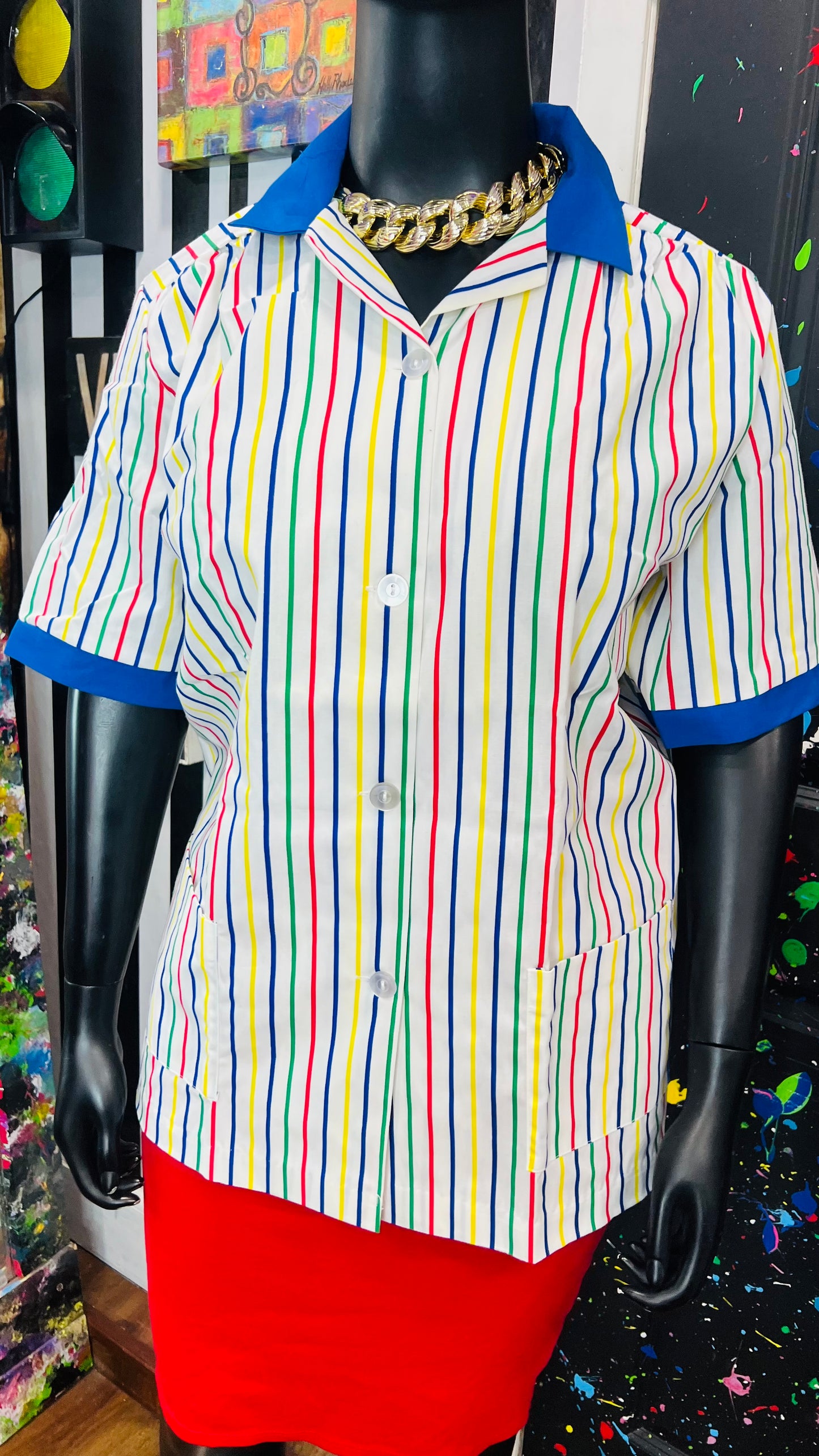 Plus Size Vintage Color Block Scrub Top (20)