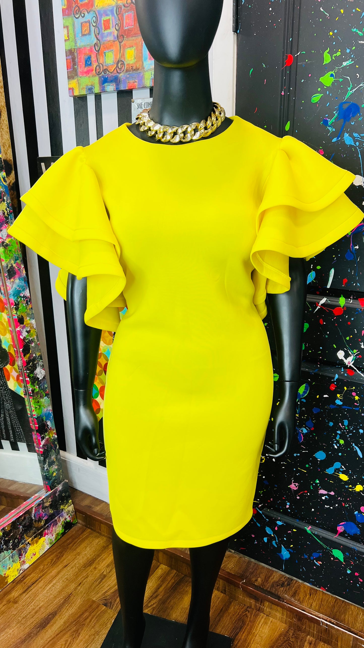 Vintage Inspired Yellow Statement Dress (18/20)