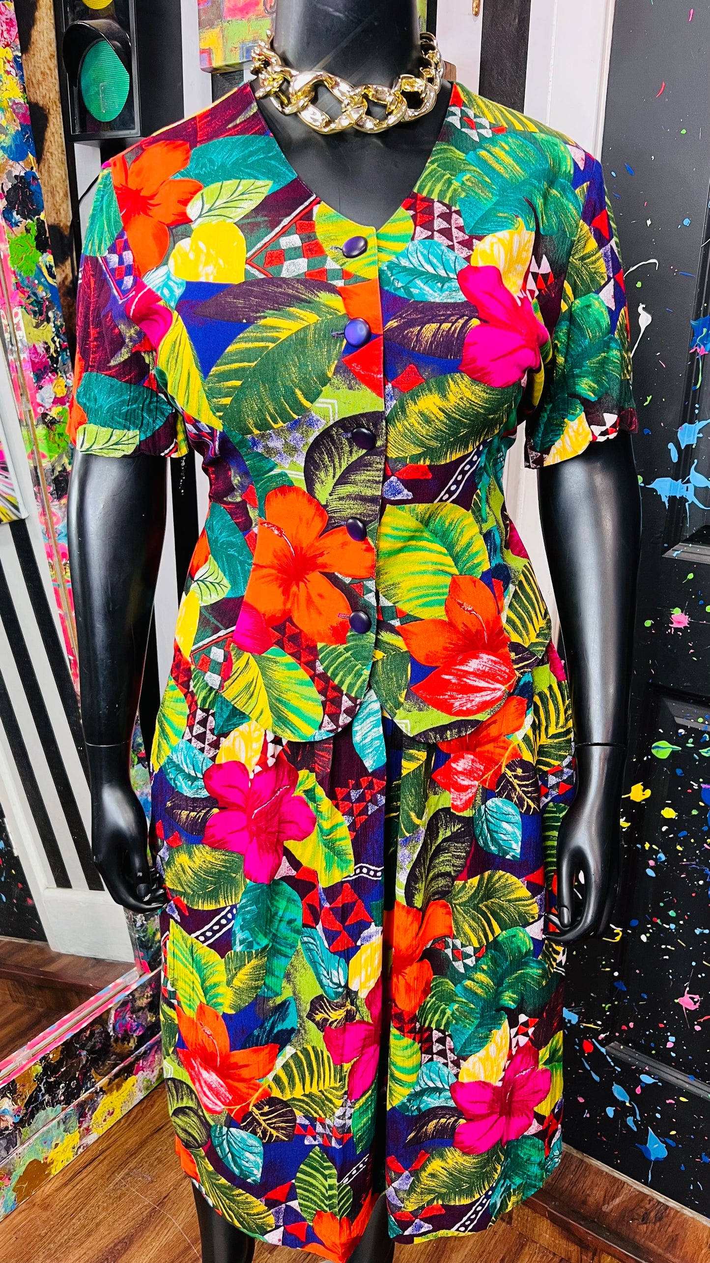 Vintage 100% Rayon Tropical Skirt Set (14) *KC