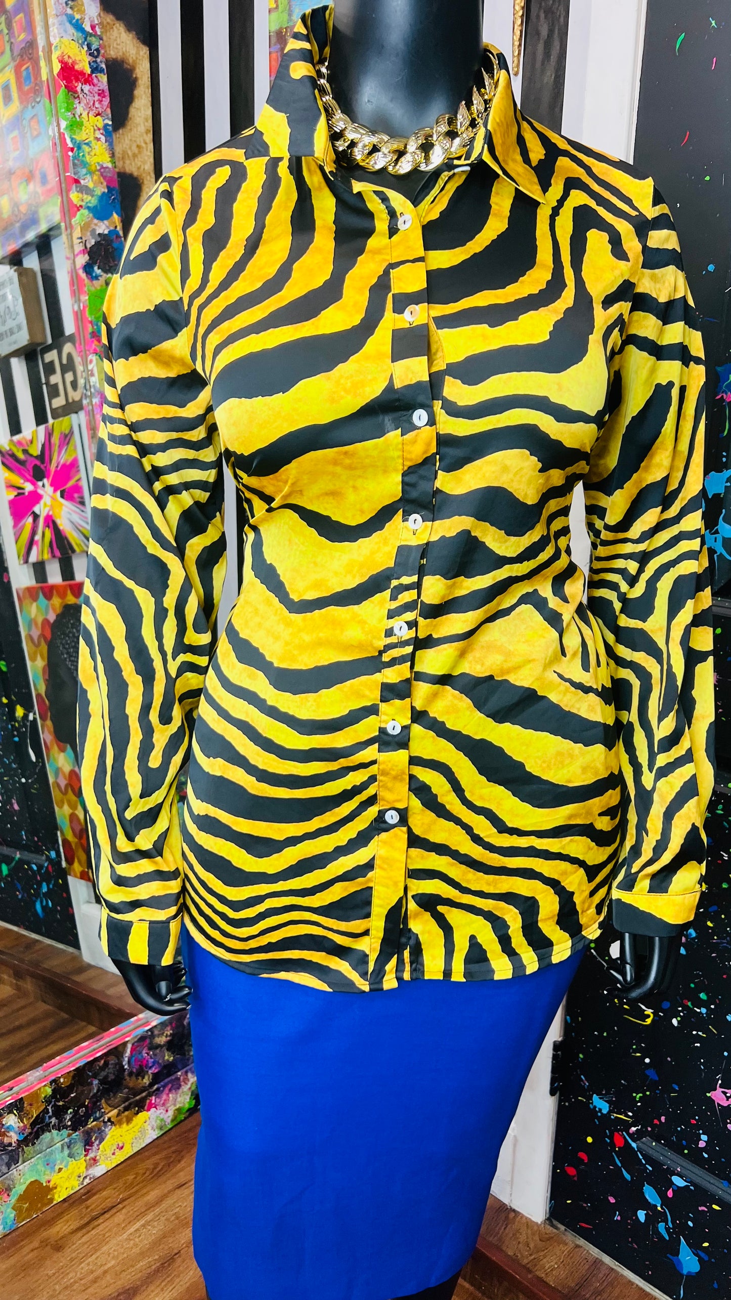 Gold Tiger Print Blouse Long Sleeve Blouse (20)