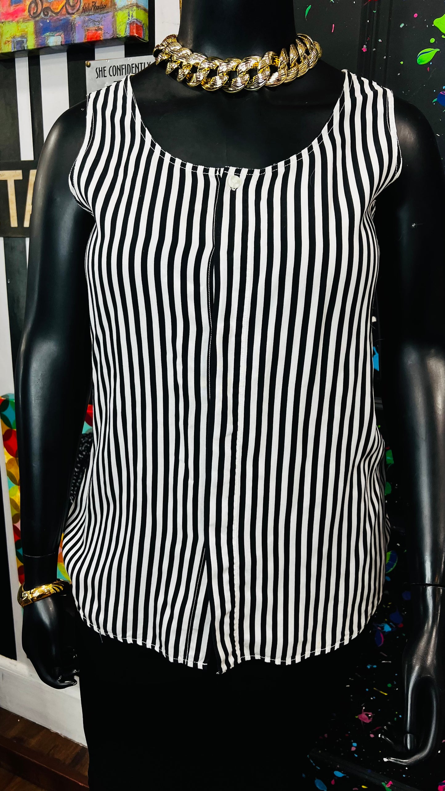 Vintage Sleeveless Black & White Blouse (12)