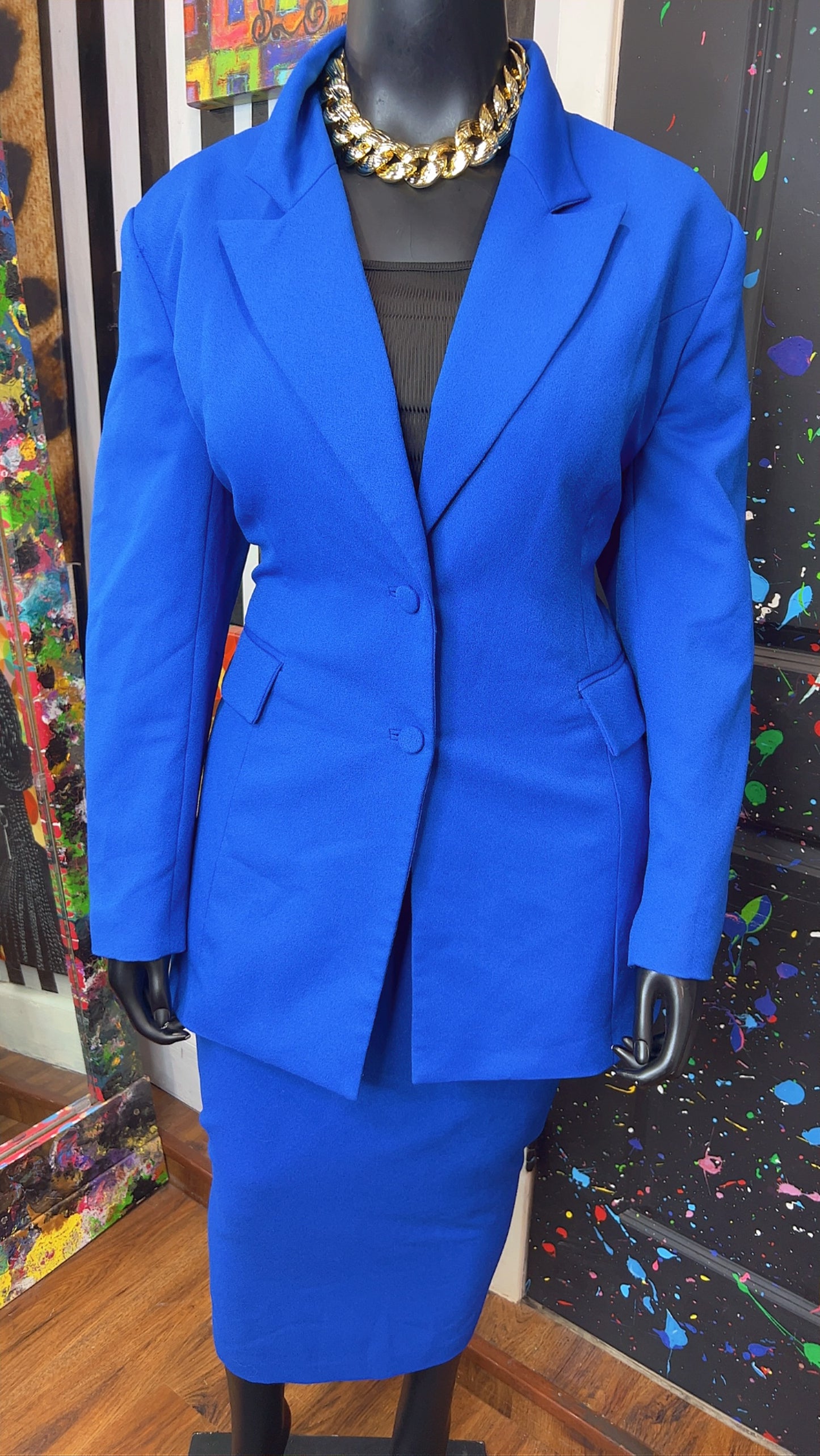 Vintage Solid Blue Skirt Suit (18)