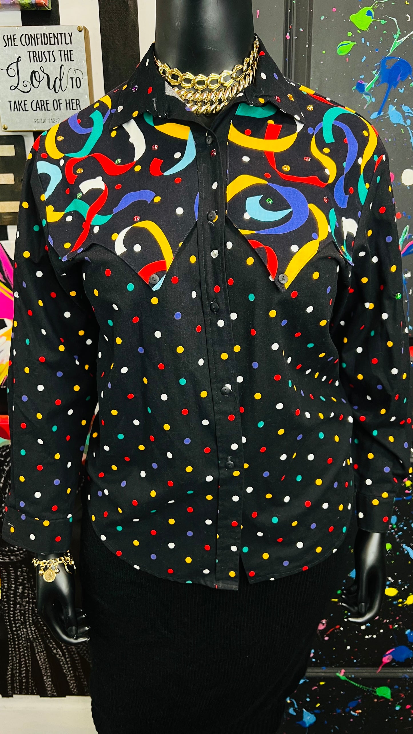 Vintage Colorblock Jeweled Western Blouse (14)