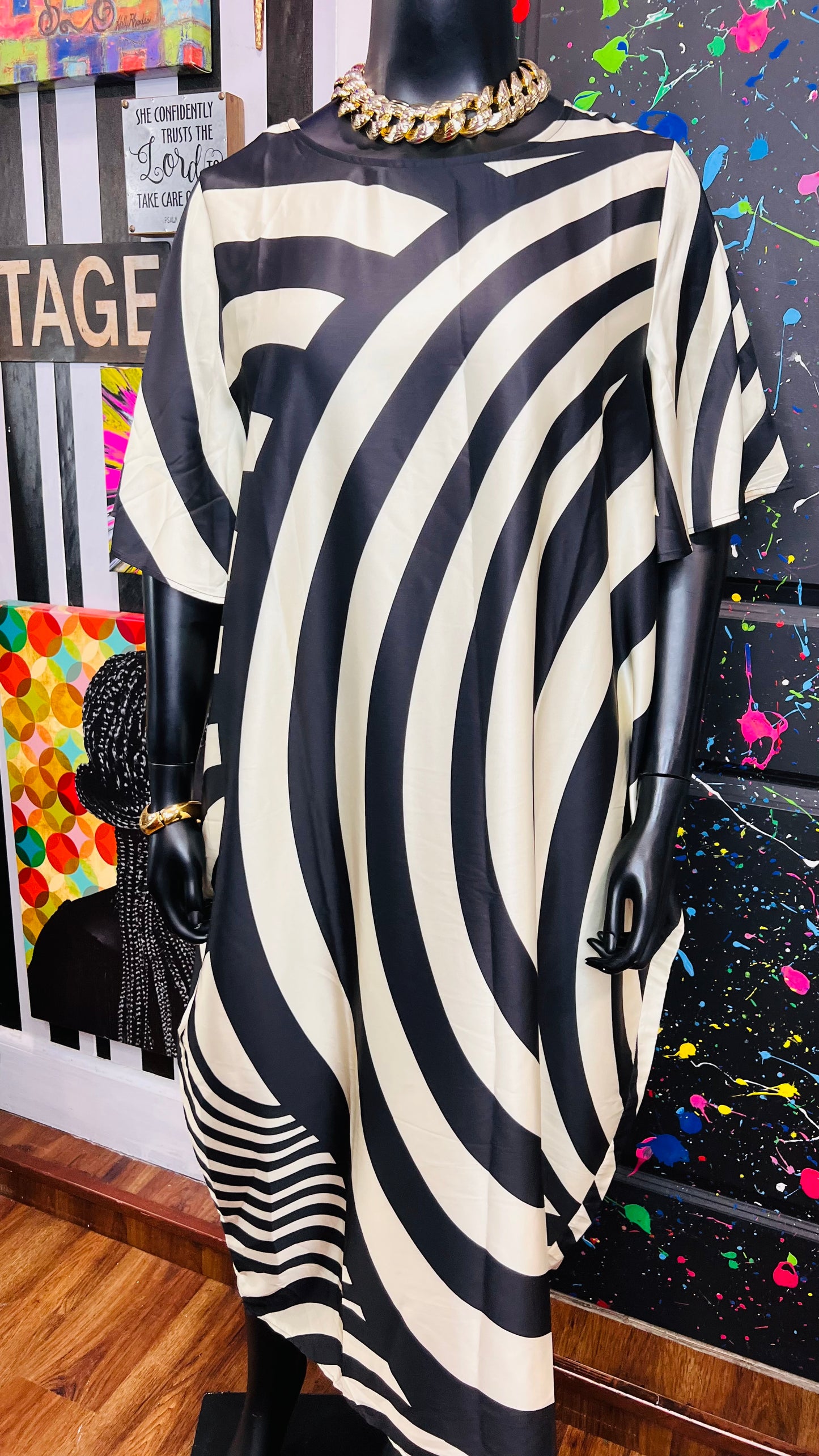 Silk Like Cream & Black Dress (16)
