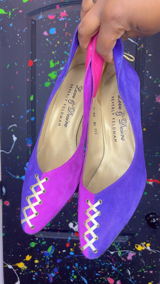 Vintage Suede & Leather Color Block Heels (9.5)