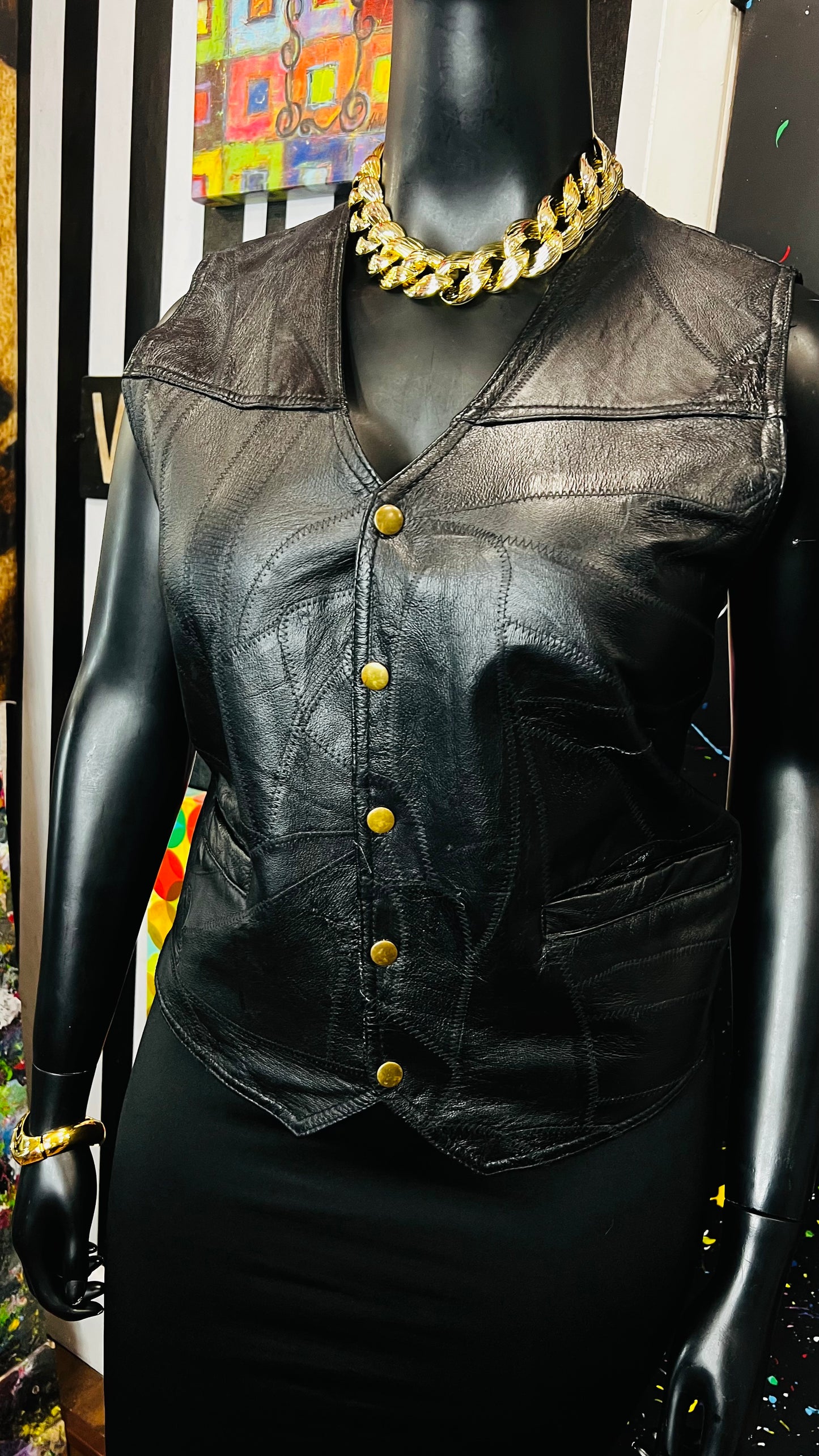 Vintage Genuine Leather Patchwork Vest (14)