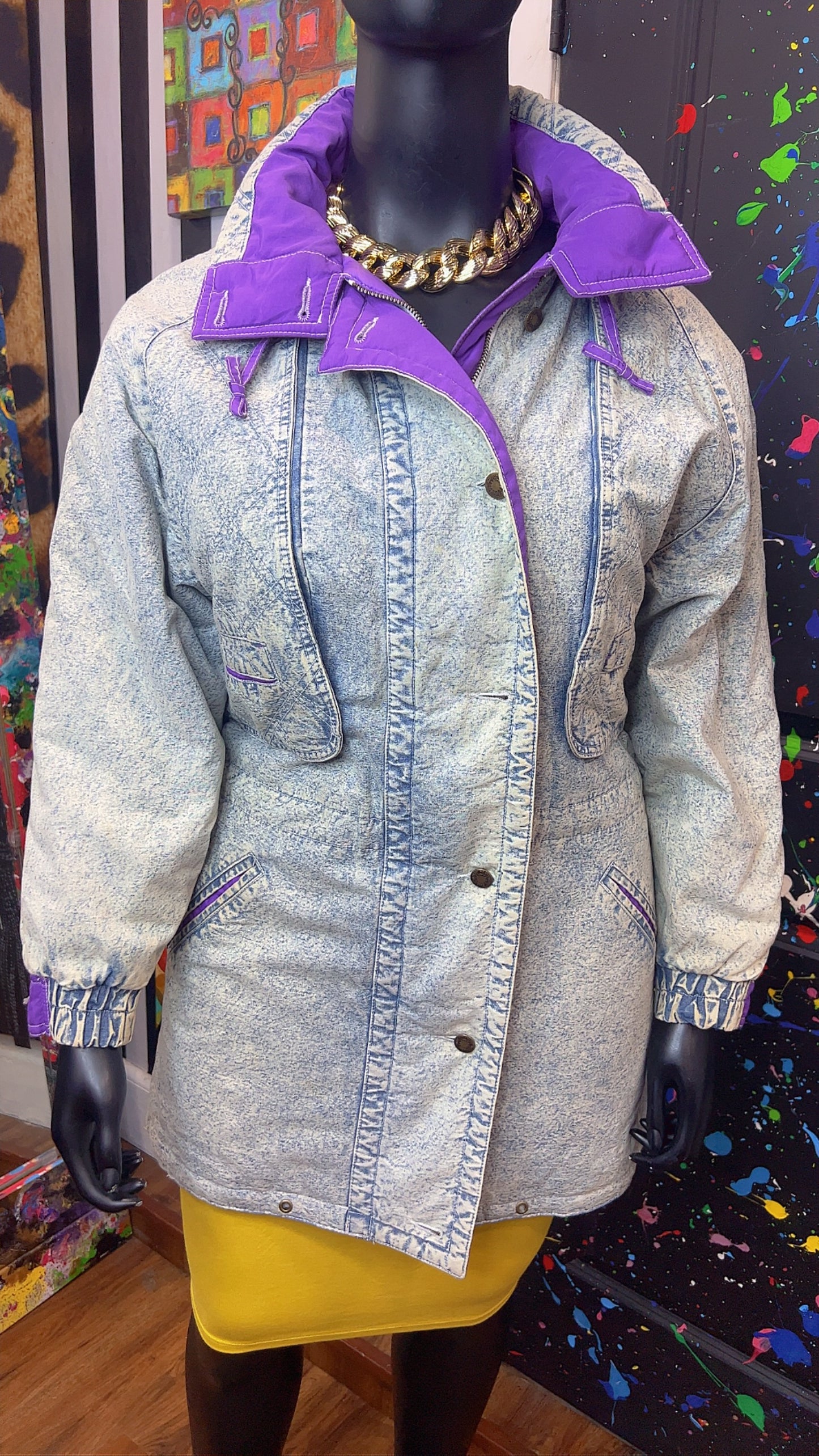 Vintage Stonewash Denim & Purple Puffer Coat (16)