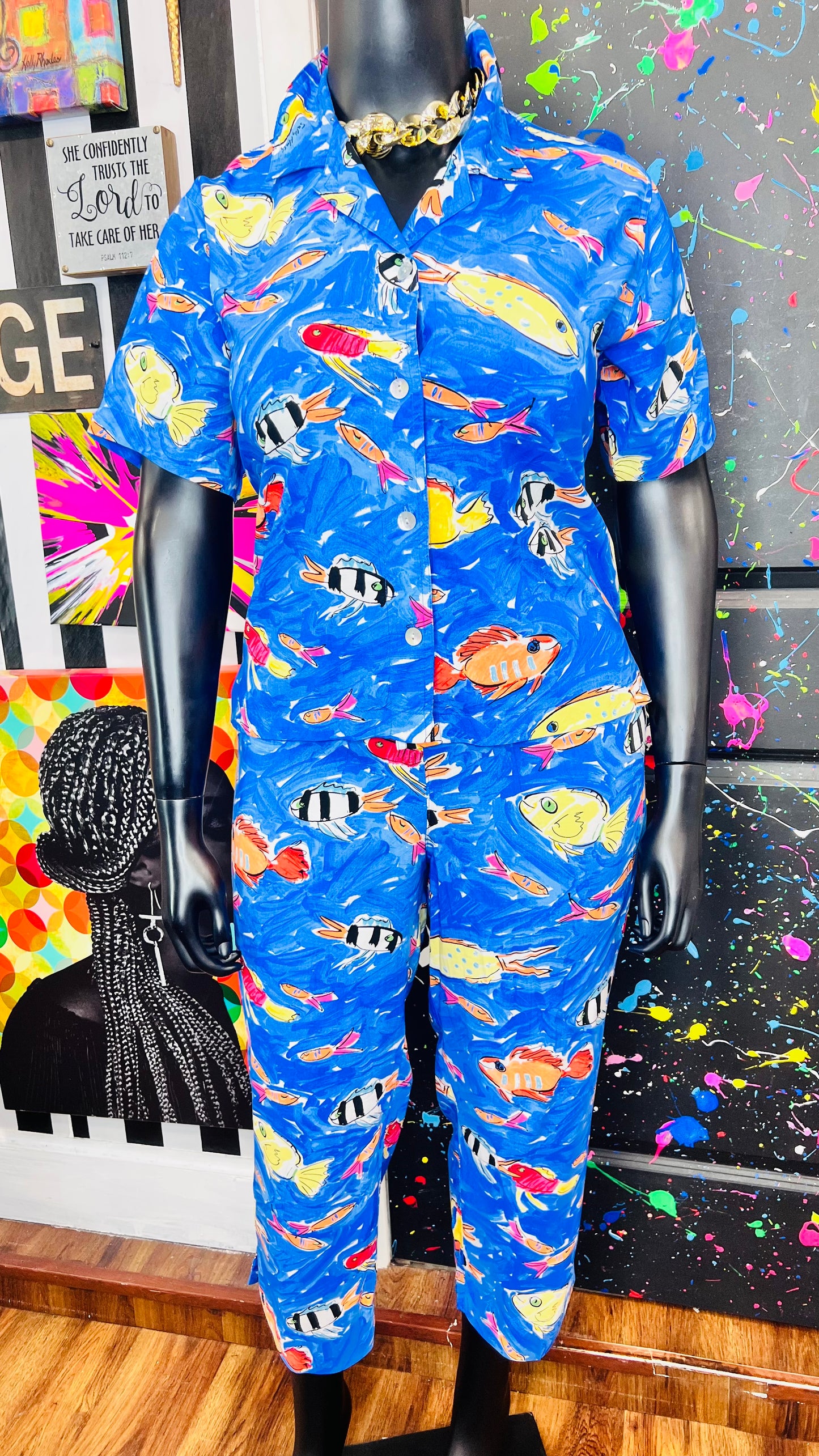 Vintage Rayon Fish Capri Set (14)