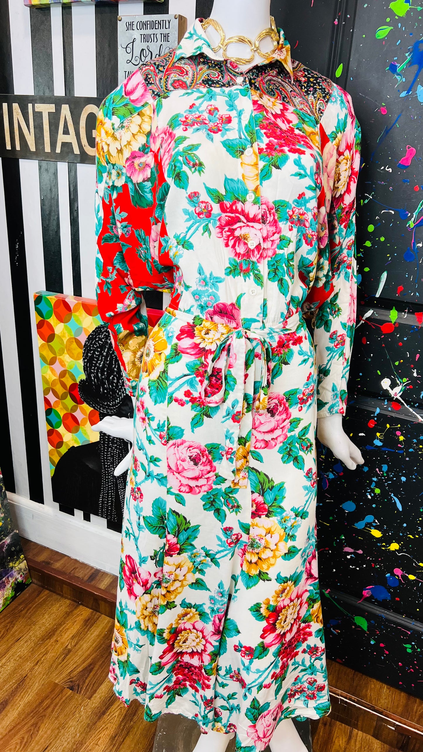 Vintage Carole Little Floral Rayon Dress (14)