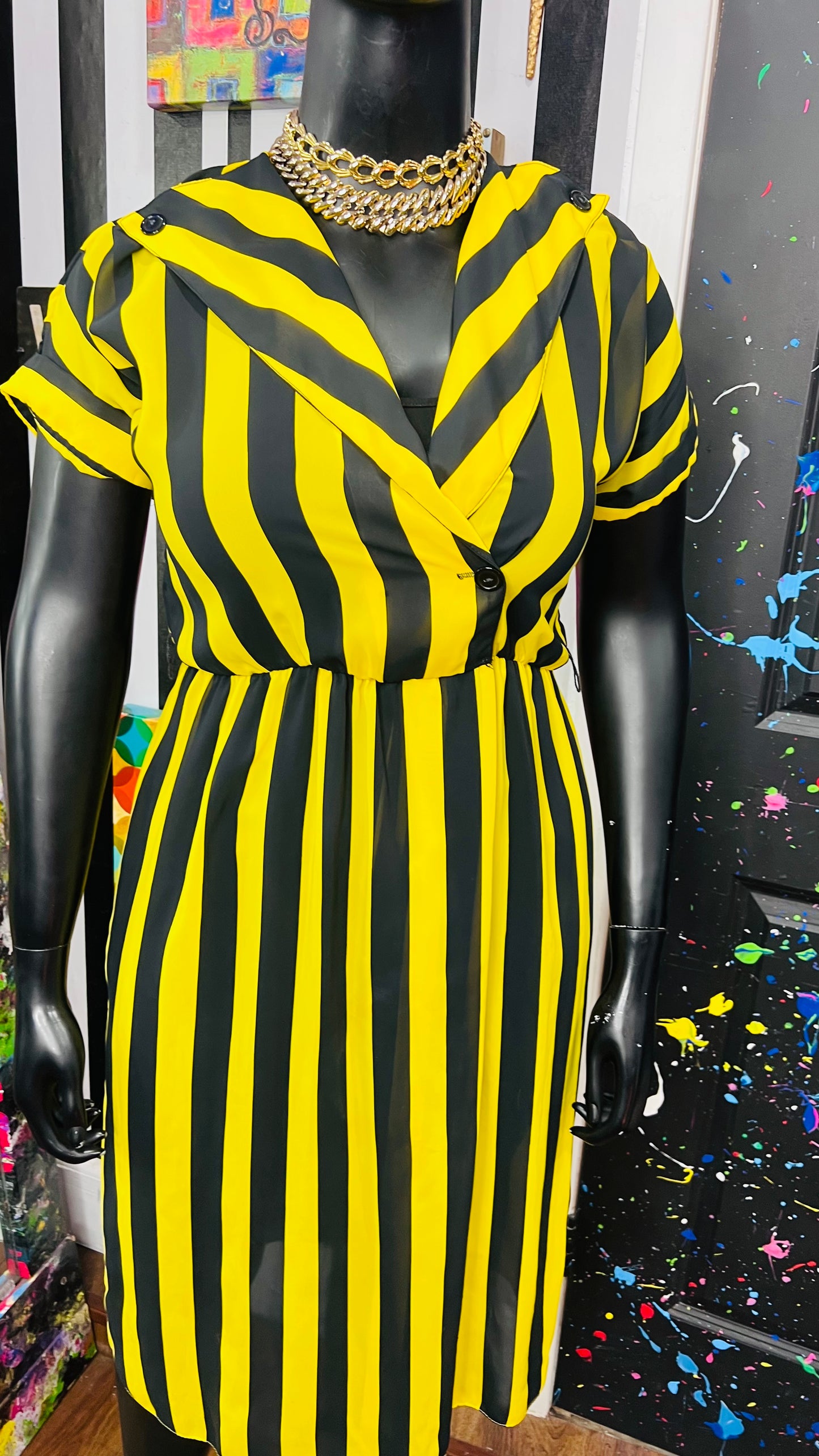 Vintage Black & Yellow Striped Dress (12)