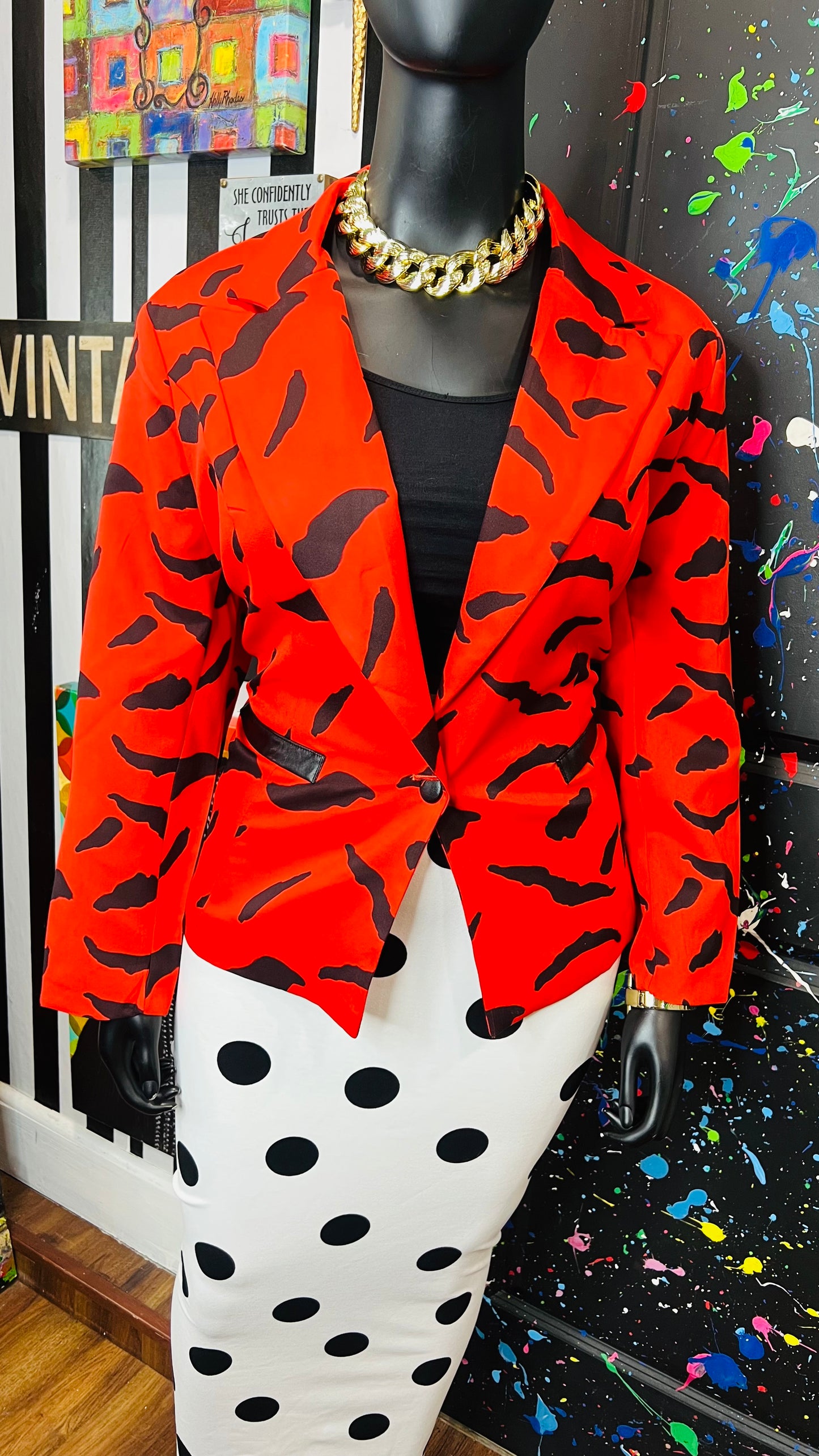 Vintage Inspired Dorinda Clark Cole Red & Black Blazer (24W)