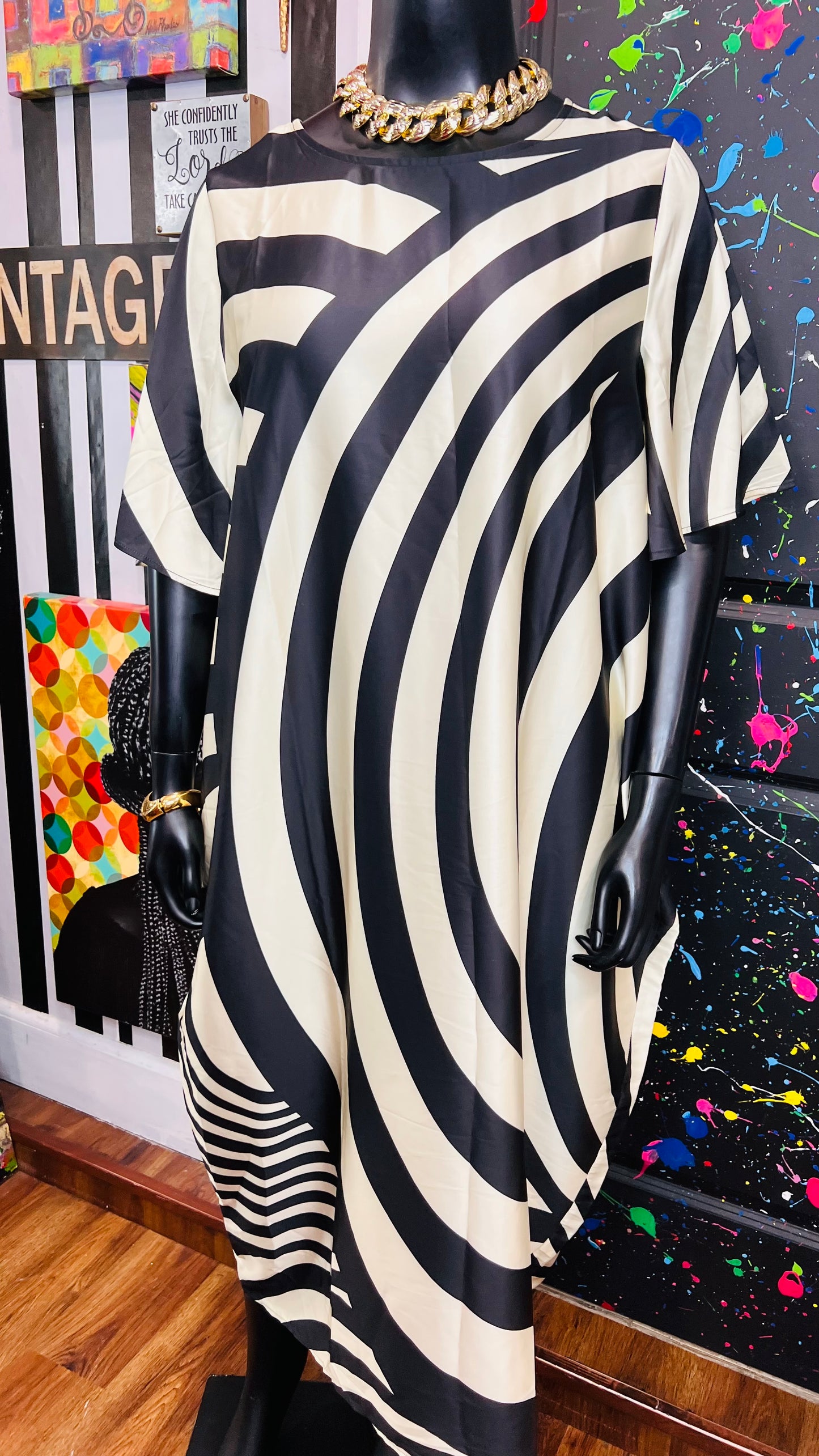 Silk Like Cream & Black Dress (16)