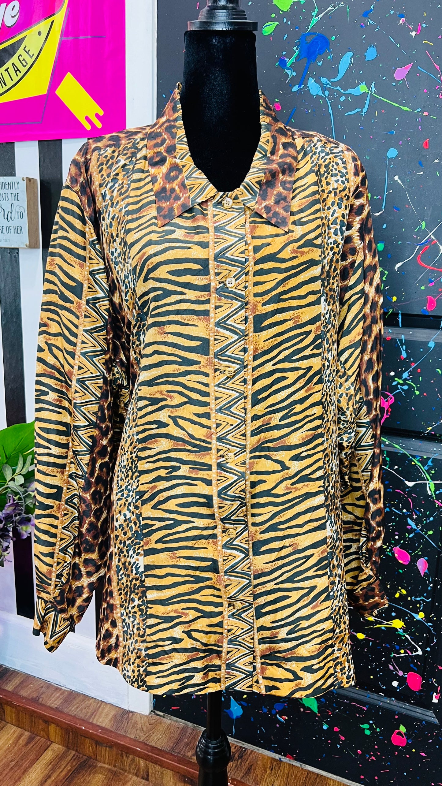 Vintage Animal Print Silk Blouse