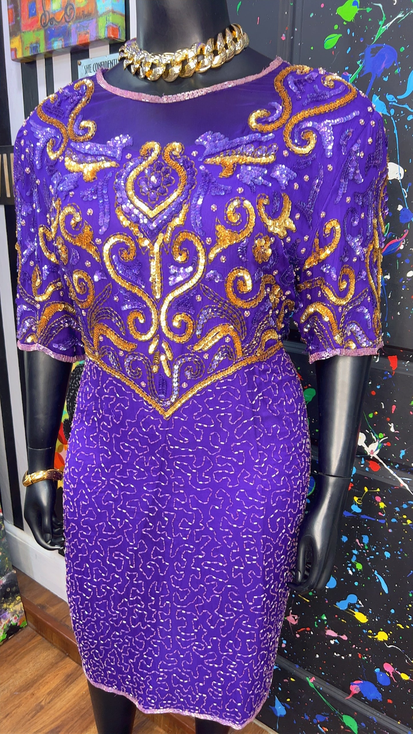 Vintage Purple & Gold Sequin Dress (20)