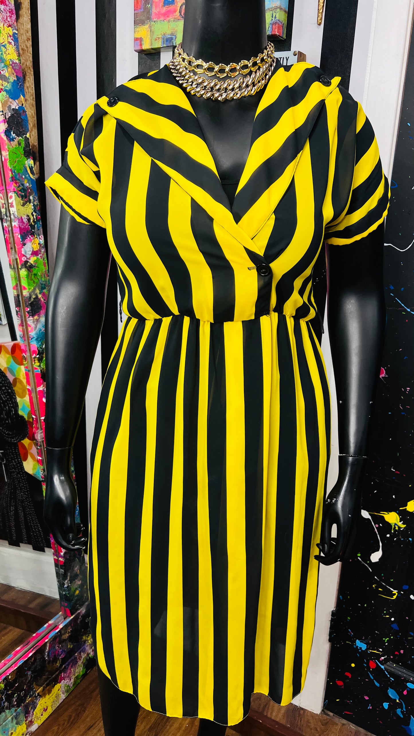 Vintage Black & Yellow Striped Dress (12)