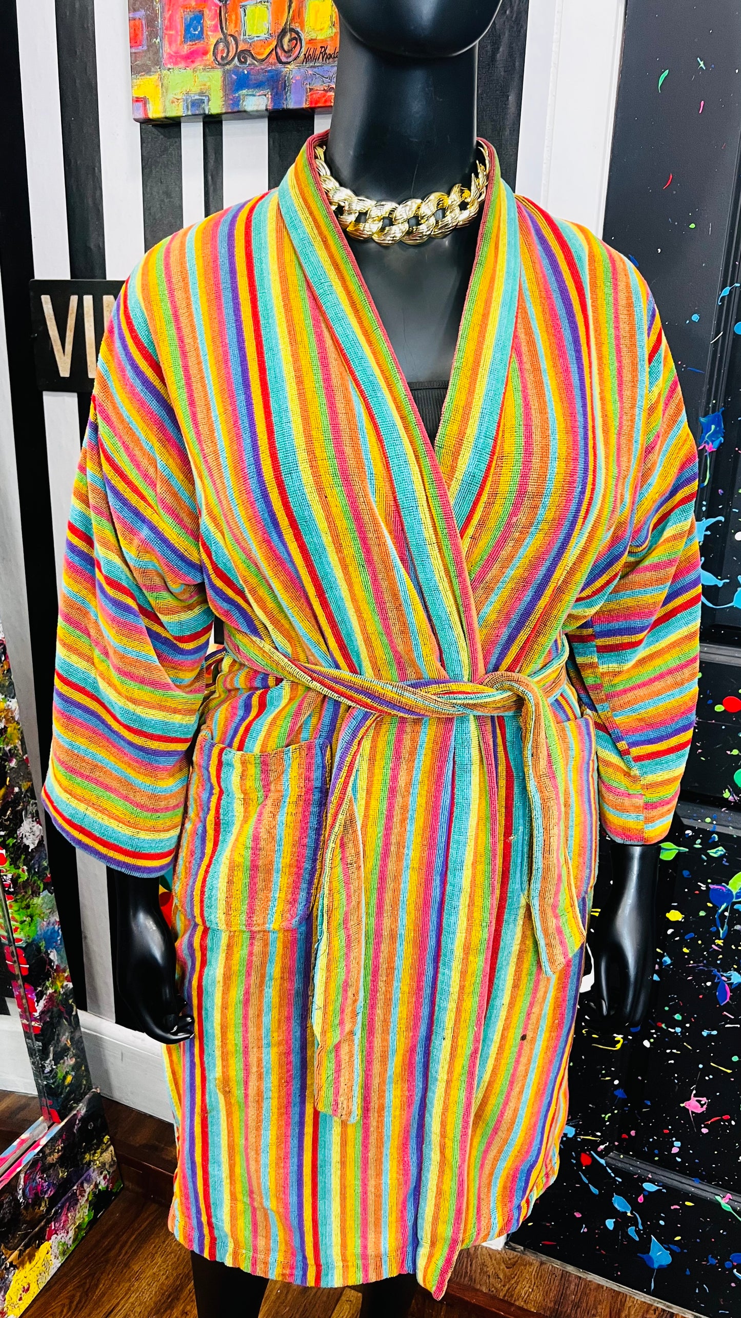 Vintage Rainbow Striped Robe (16)