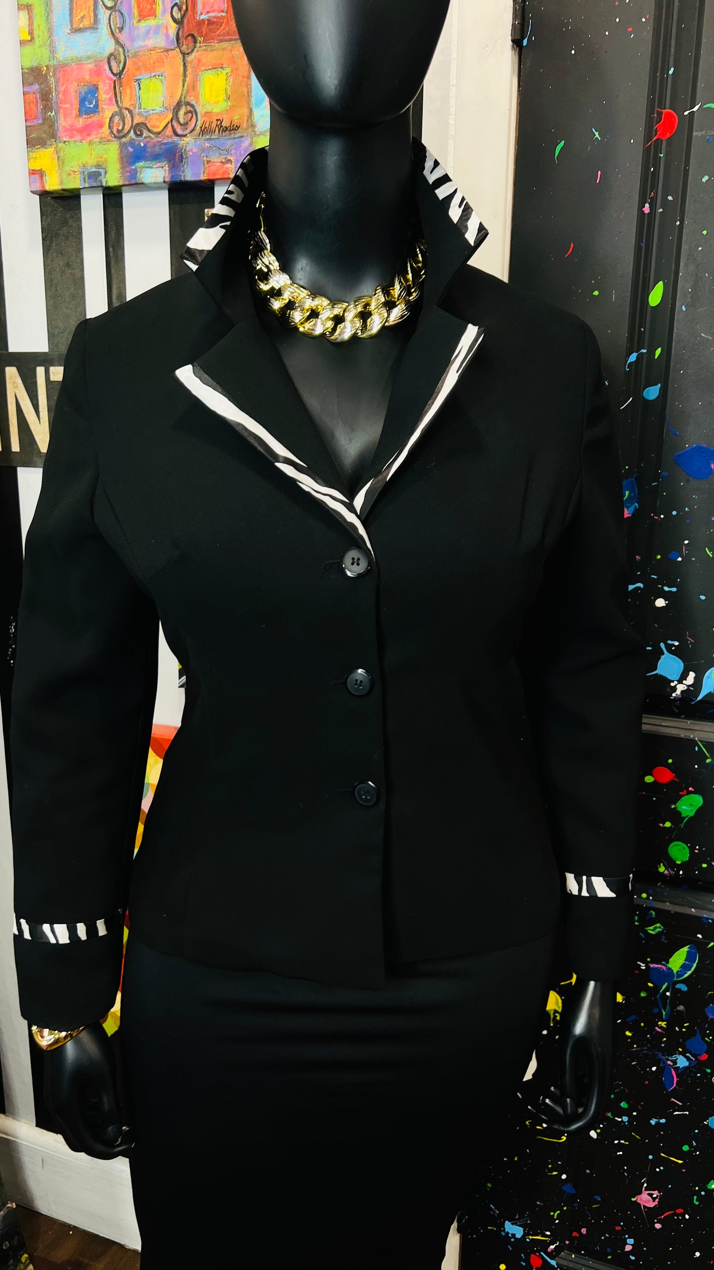 Vintage Black & Zebra Print Blazer (14)