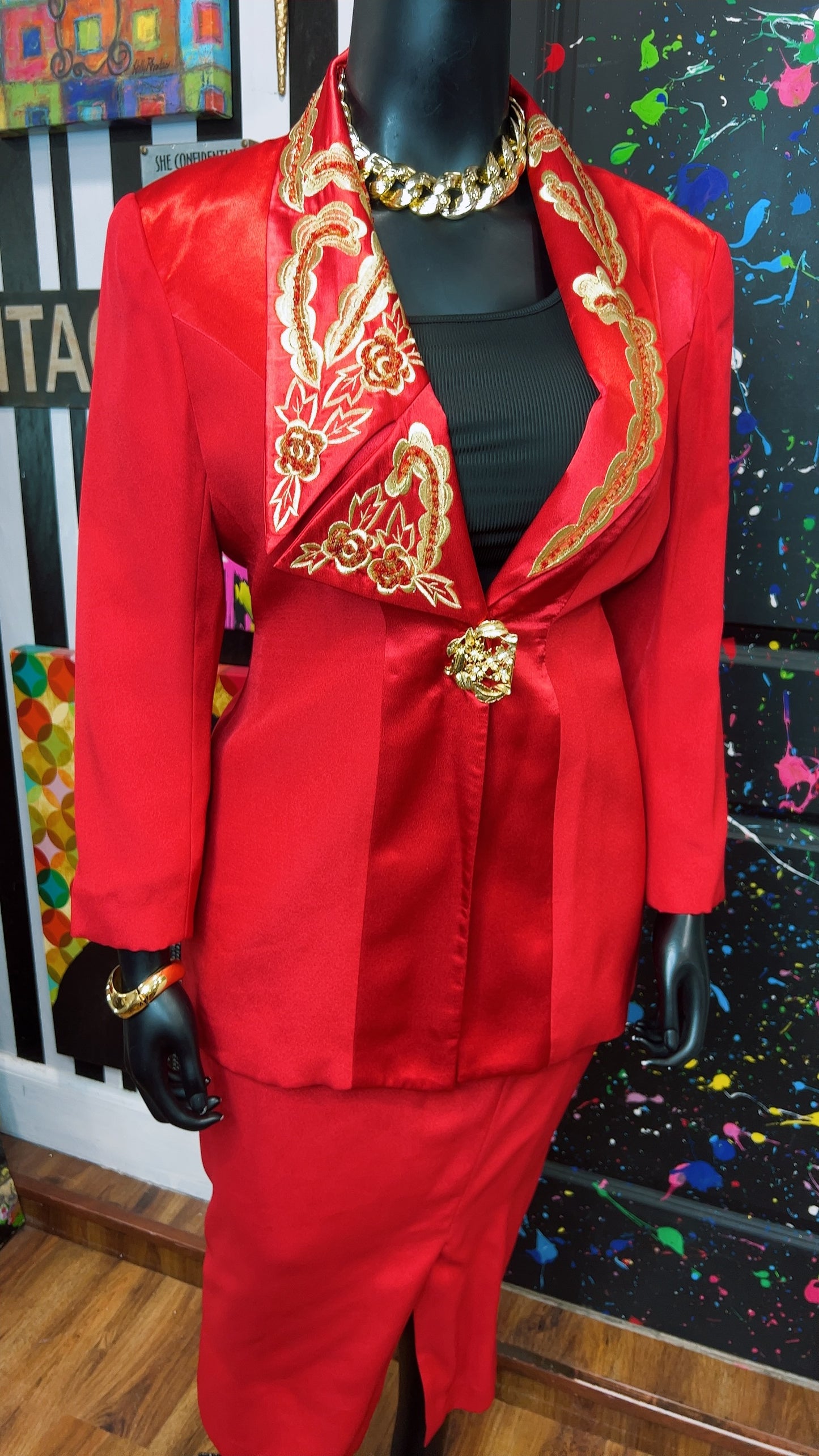 Vintage Red & Gold Skirt Suit (20)