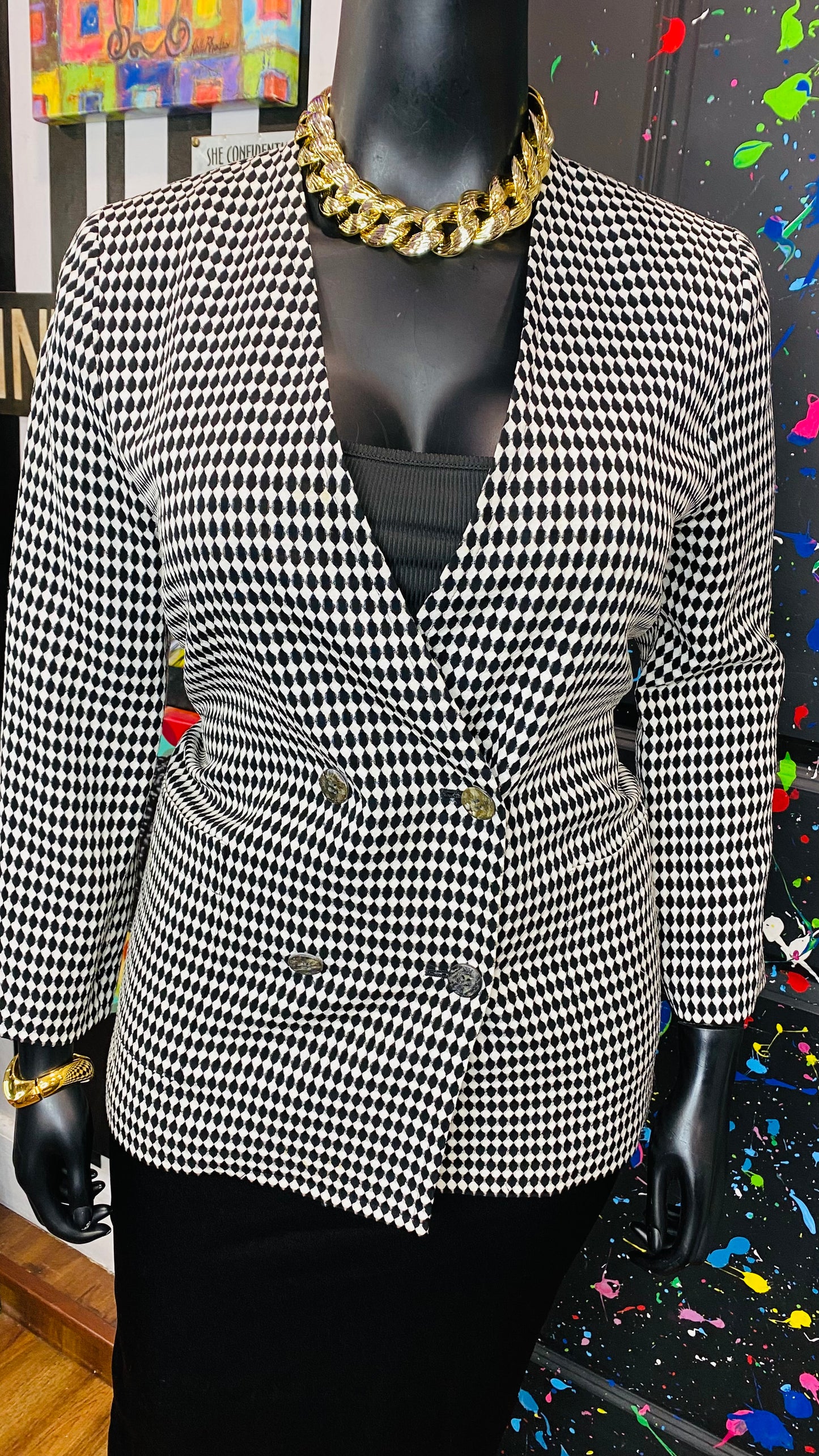 Vintage Black & White Double Breasted Blazer (12/14)