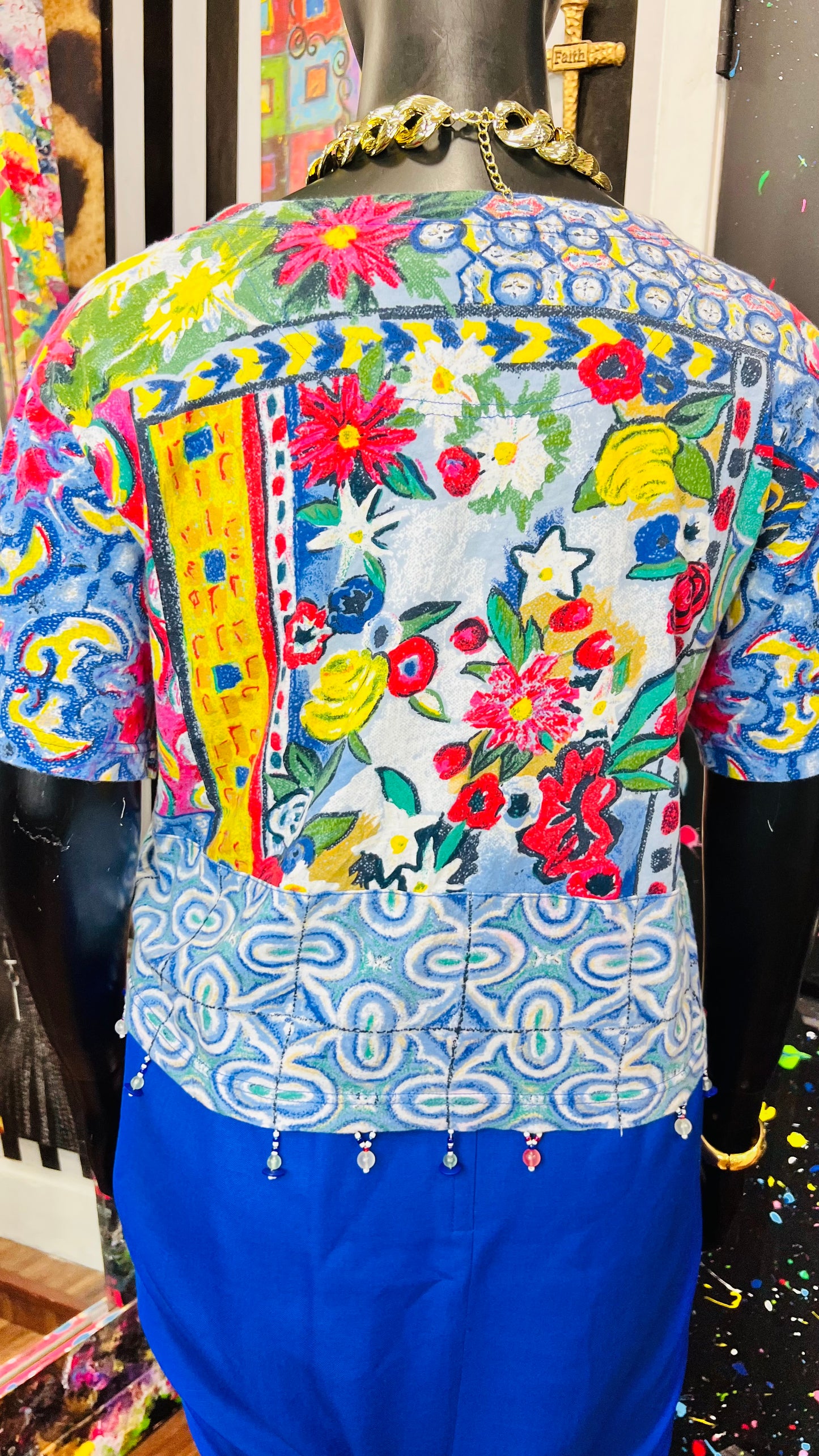Vintage Carole Little Abstract Cotton Cropped Blouse (16/18)