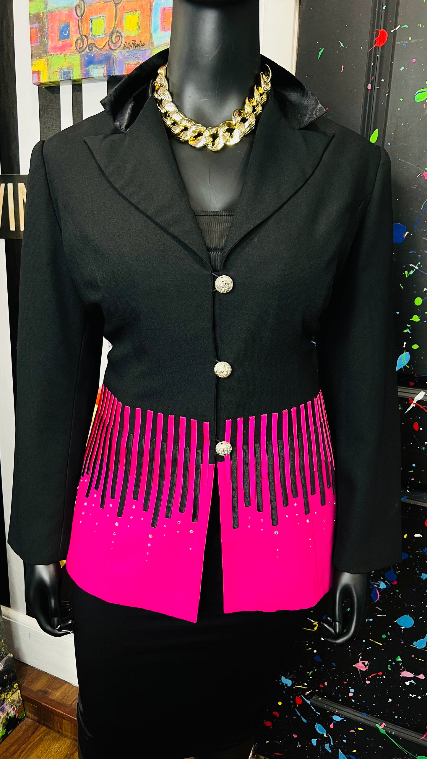 Vintage Pink & Black Jewel Blazer (18W)