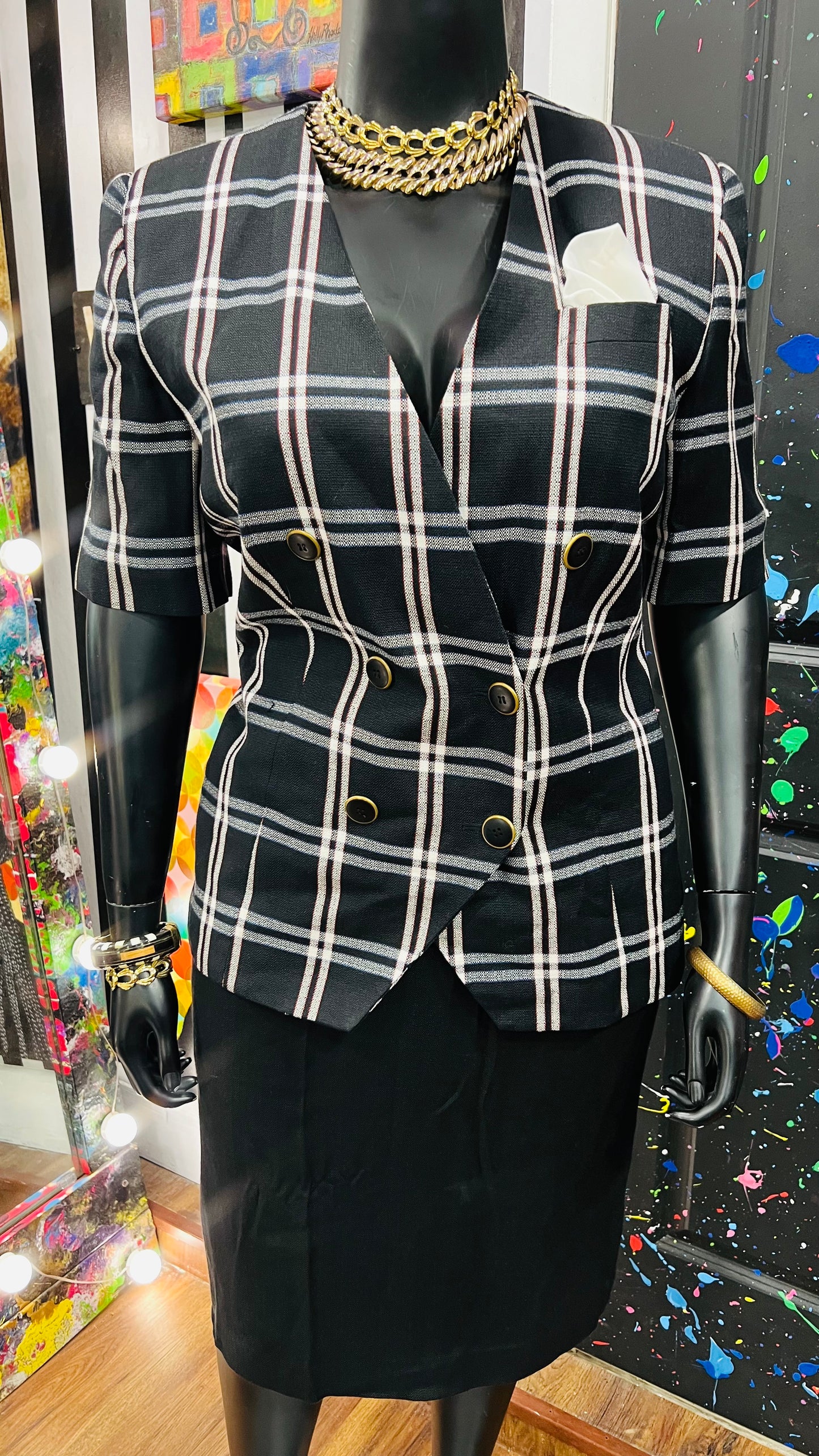 Vintage Double Breasted Short Sleeve Blazer Suit (18W)