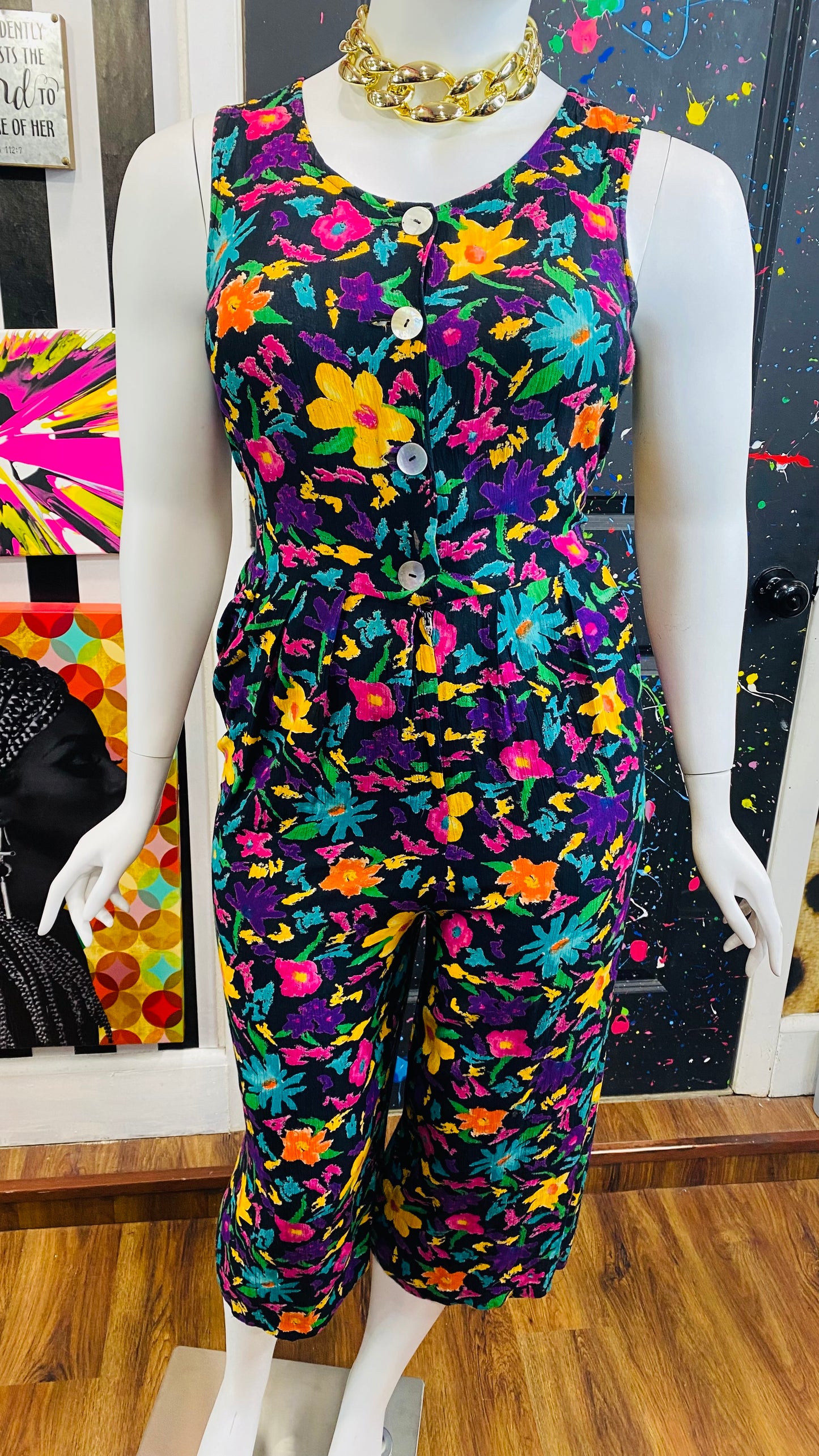 Vintage Floral Wide Leg Jumpsuit (12/14)