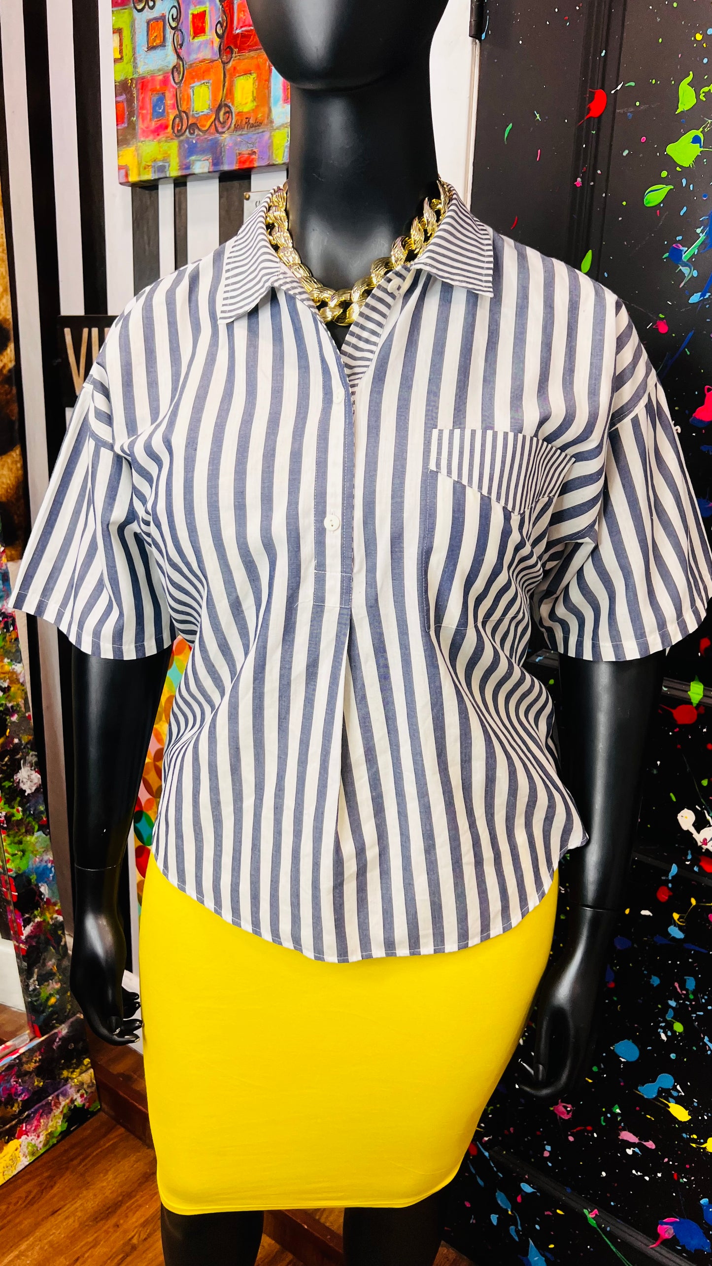 Vintage Mixed Striped Blouse (16)