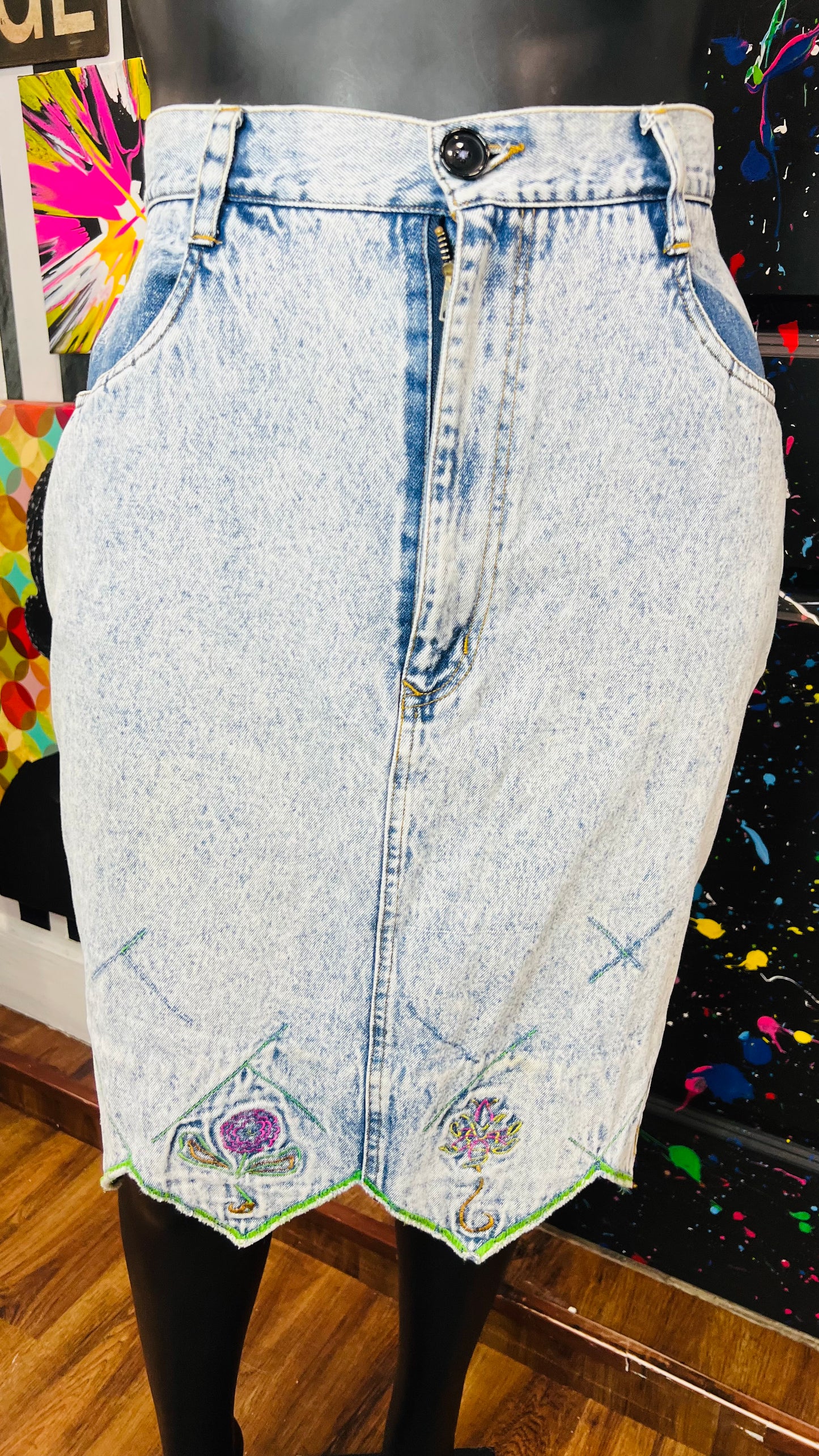 Vintage Denim Floral Skirt (18)