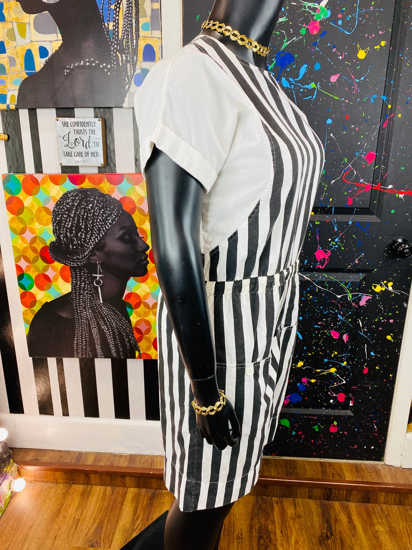 Vintage W&B Striped Romper