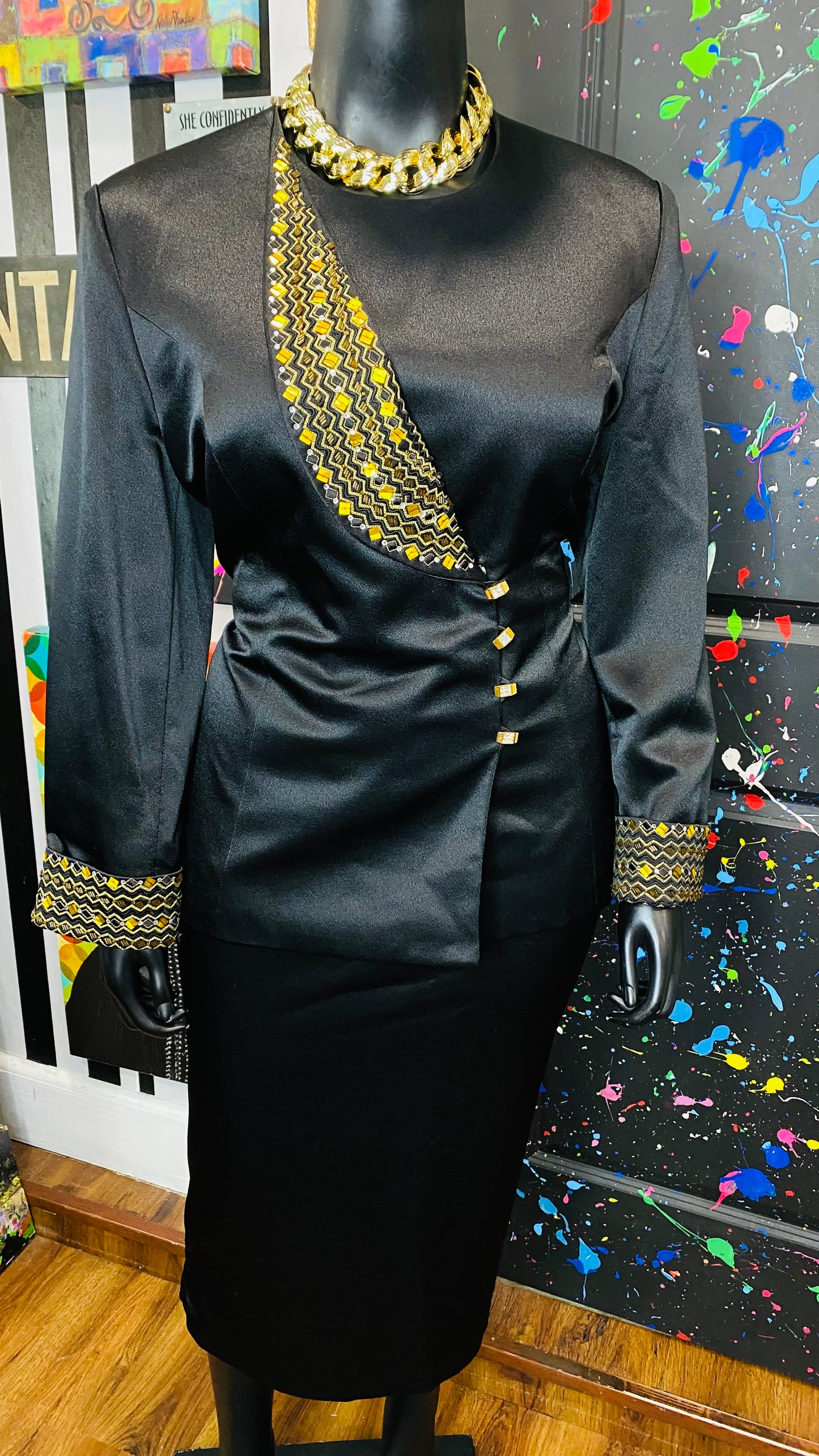 Vintage Couture Black & Gold Skirt Suit (20)