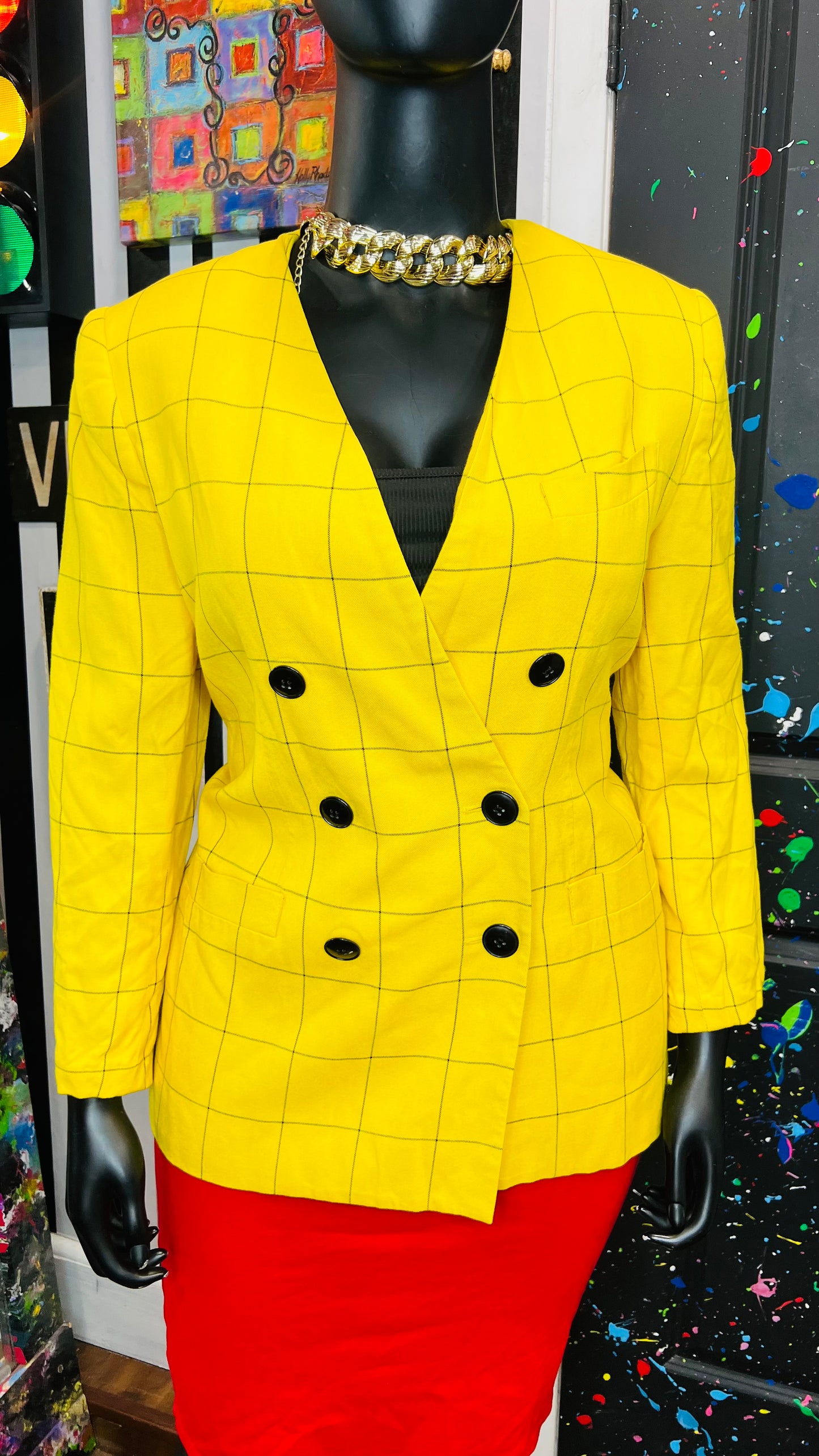 Vintage Yellow & Black Pinstriped Blazer (14)