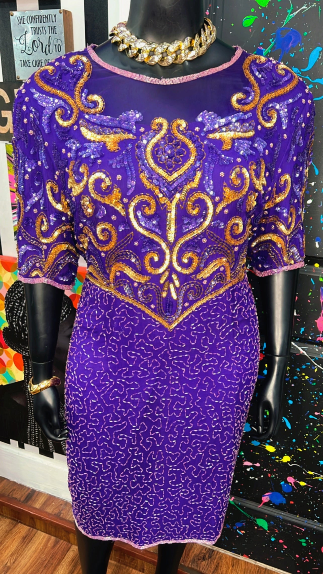 Vintage Purple & Gold Sequin Dress (20)