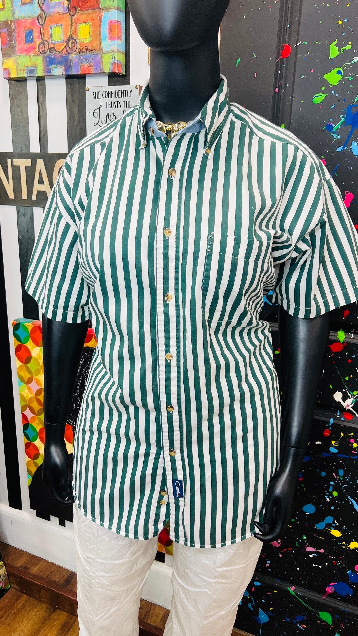 Vintage Cotton Green & White Catalina Striped Blouse (22)