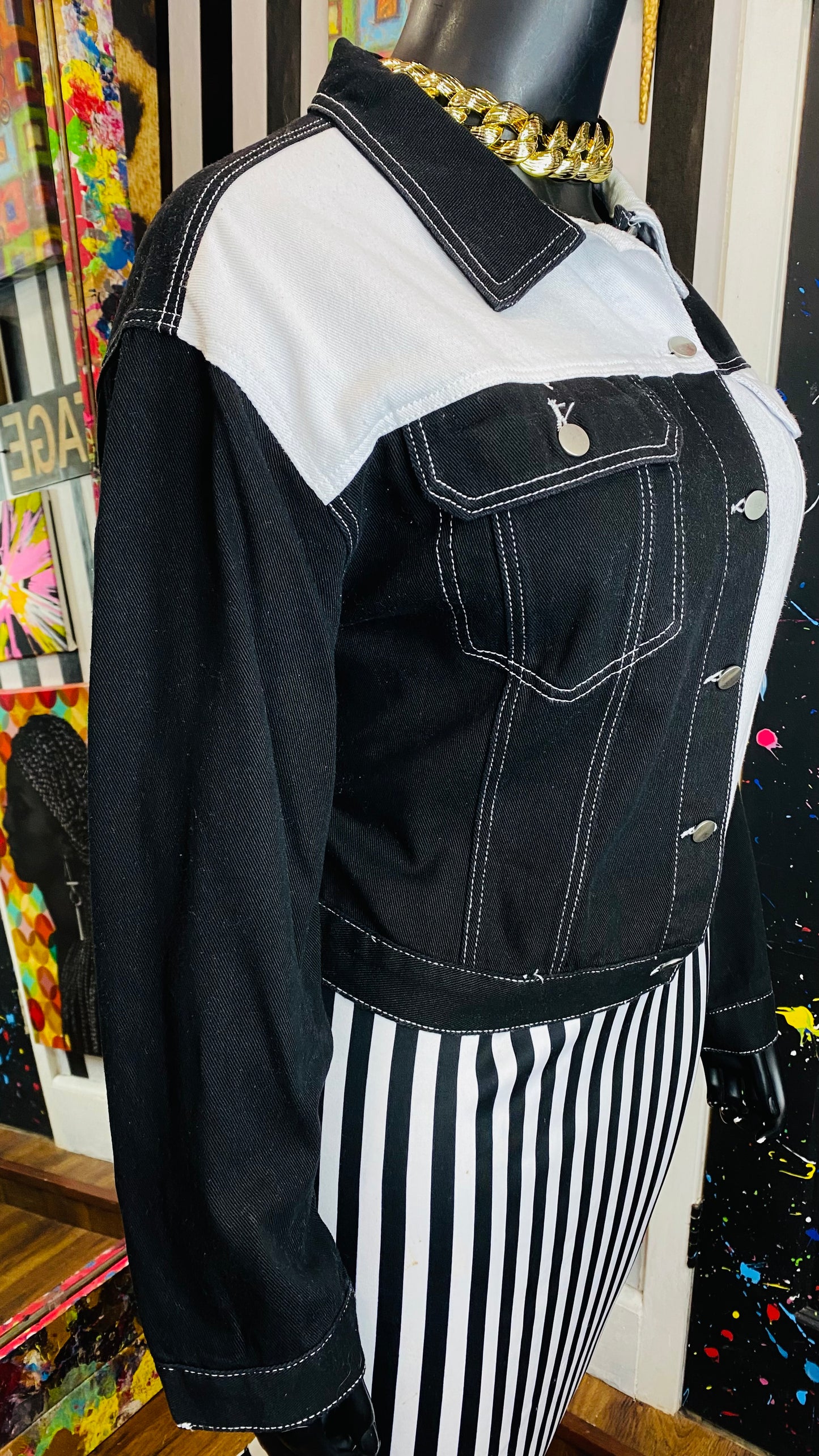 Denim Colorblock Cropped Jacket (20)