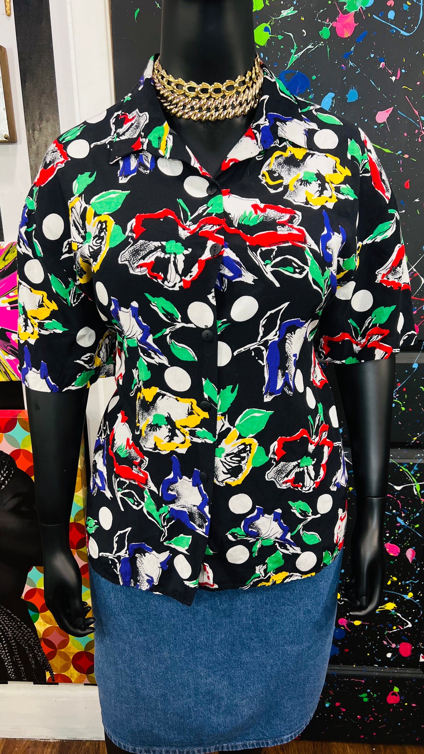 Vintage Polka Dot Abstract Blouse (18)