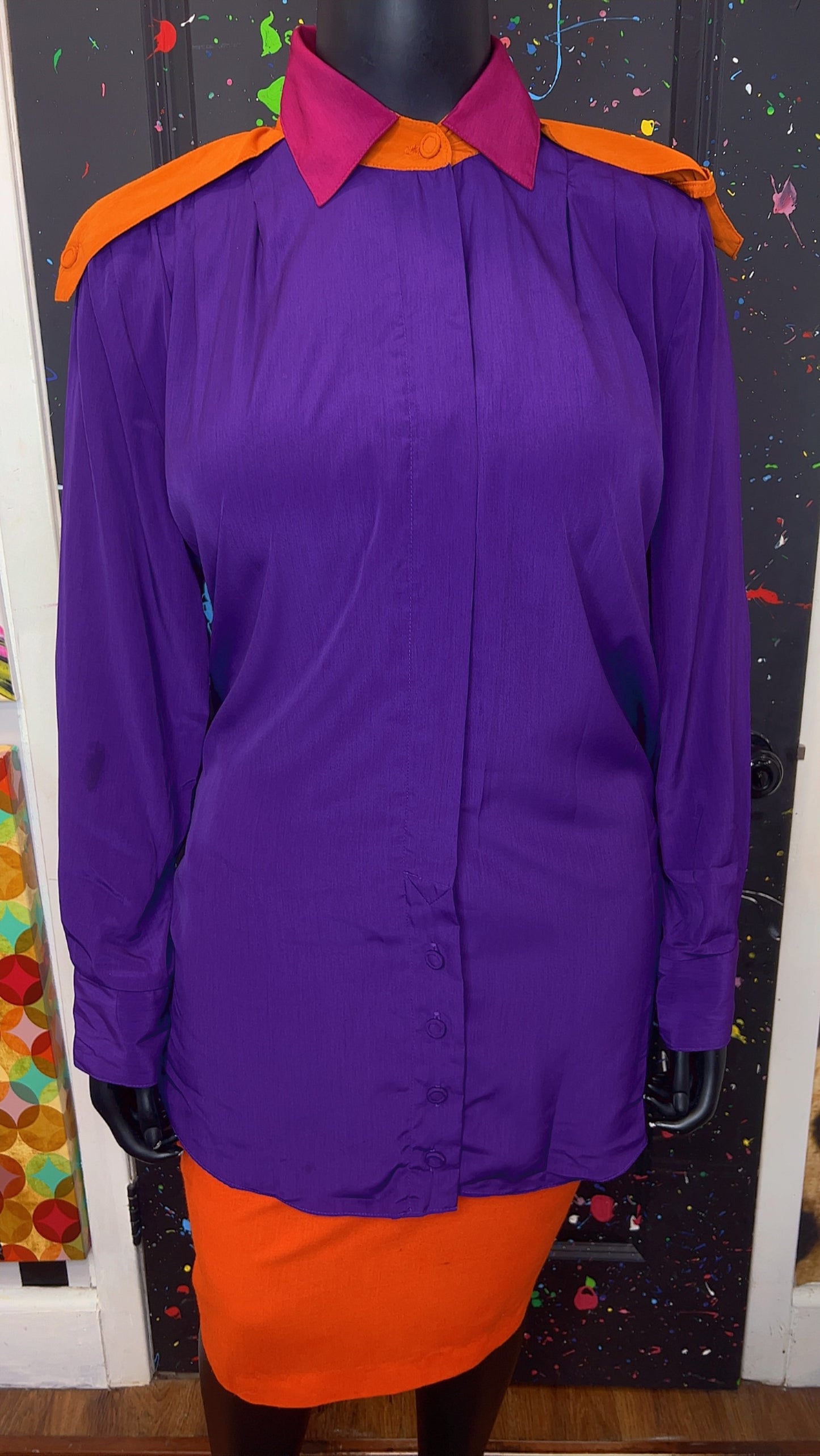 Vintage Purple Orange & Pink Pleated Blouse (22)